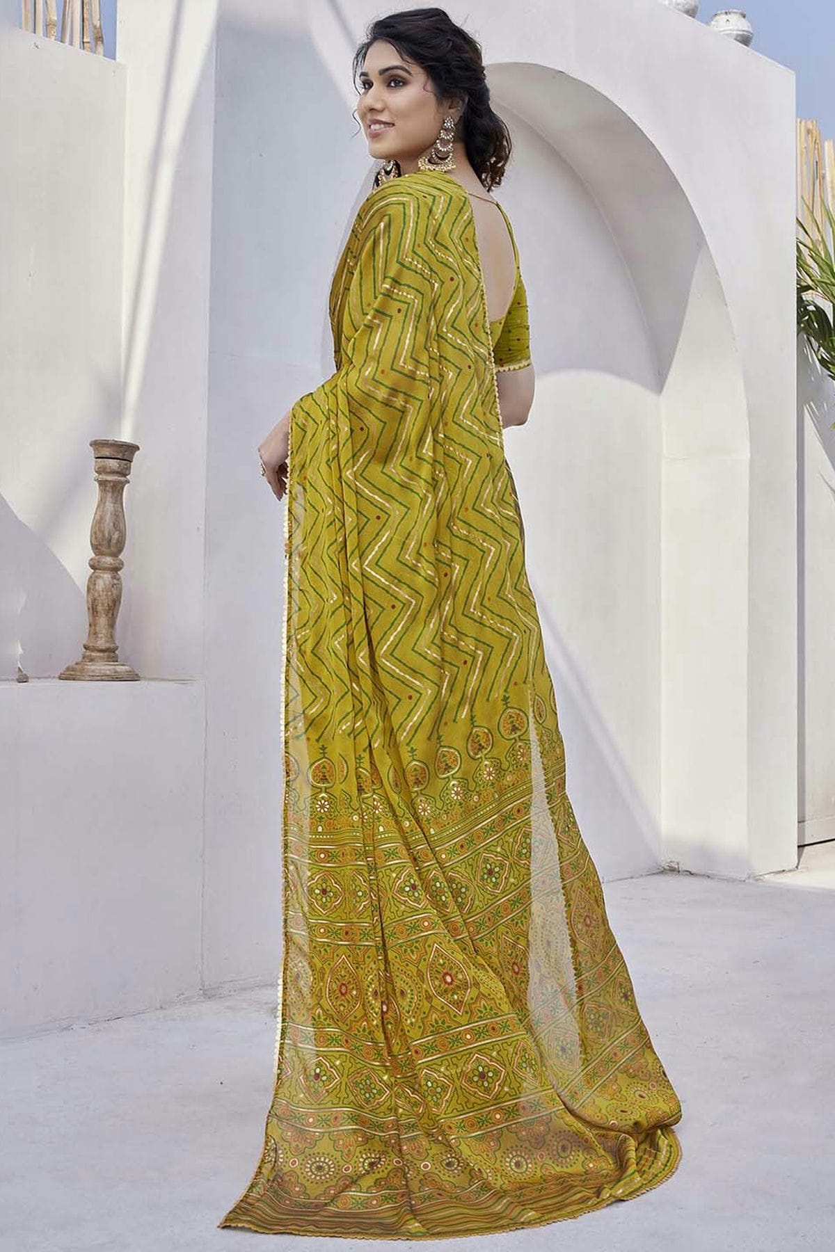 Mehendi Green Colour Chiffon Saree VSSD1180137