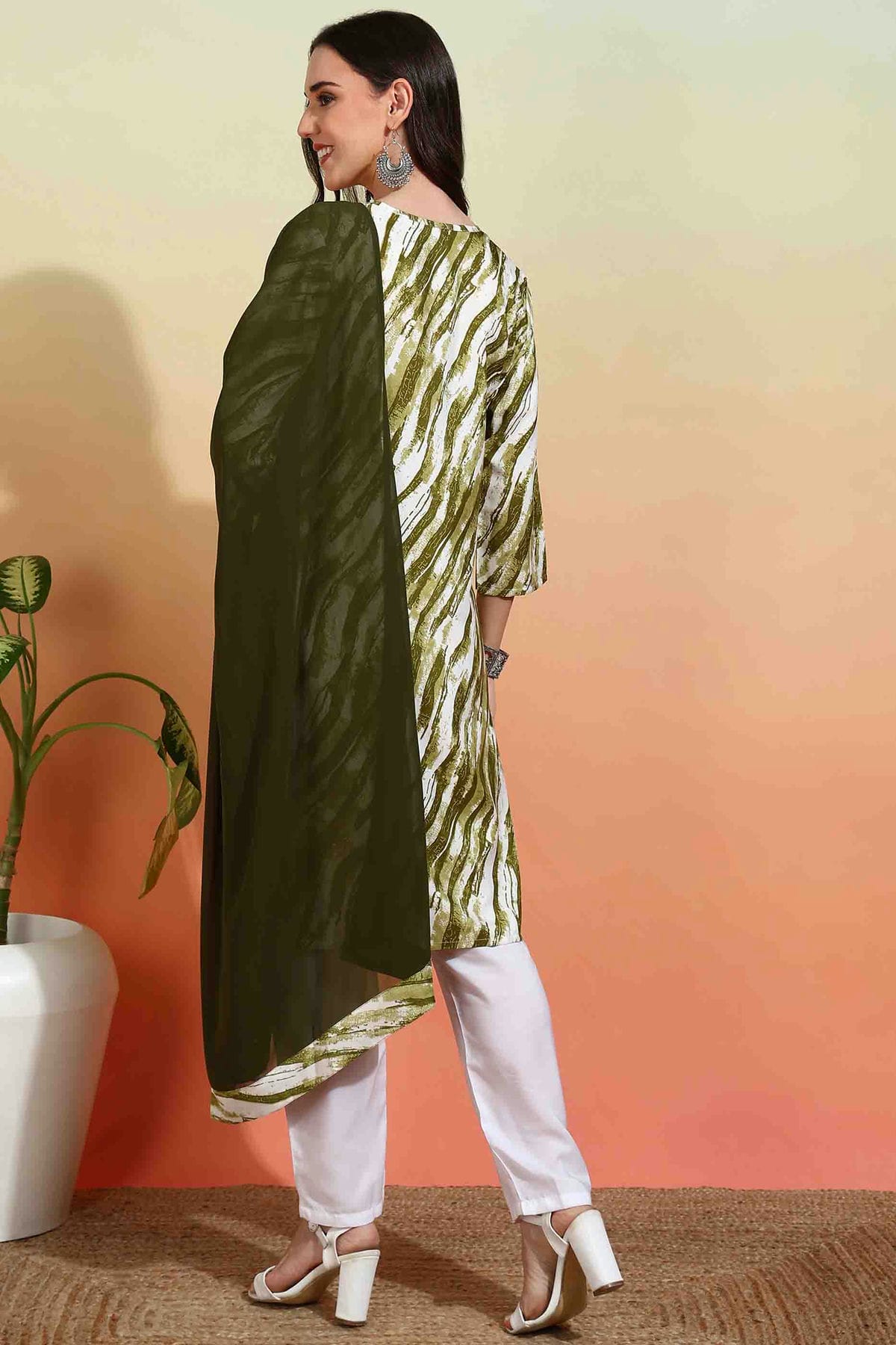 Mehendi Green Colour Crepe Printed Pant Style Suit VSSS1113639