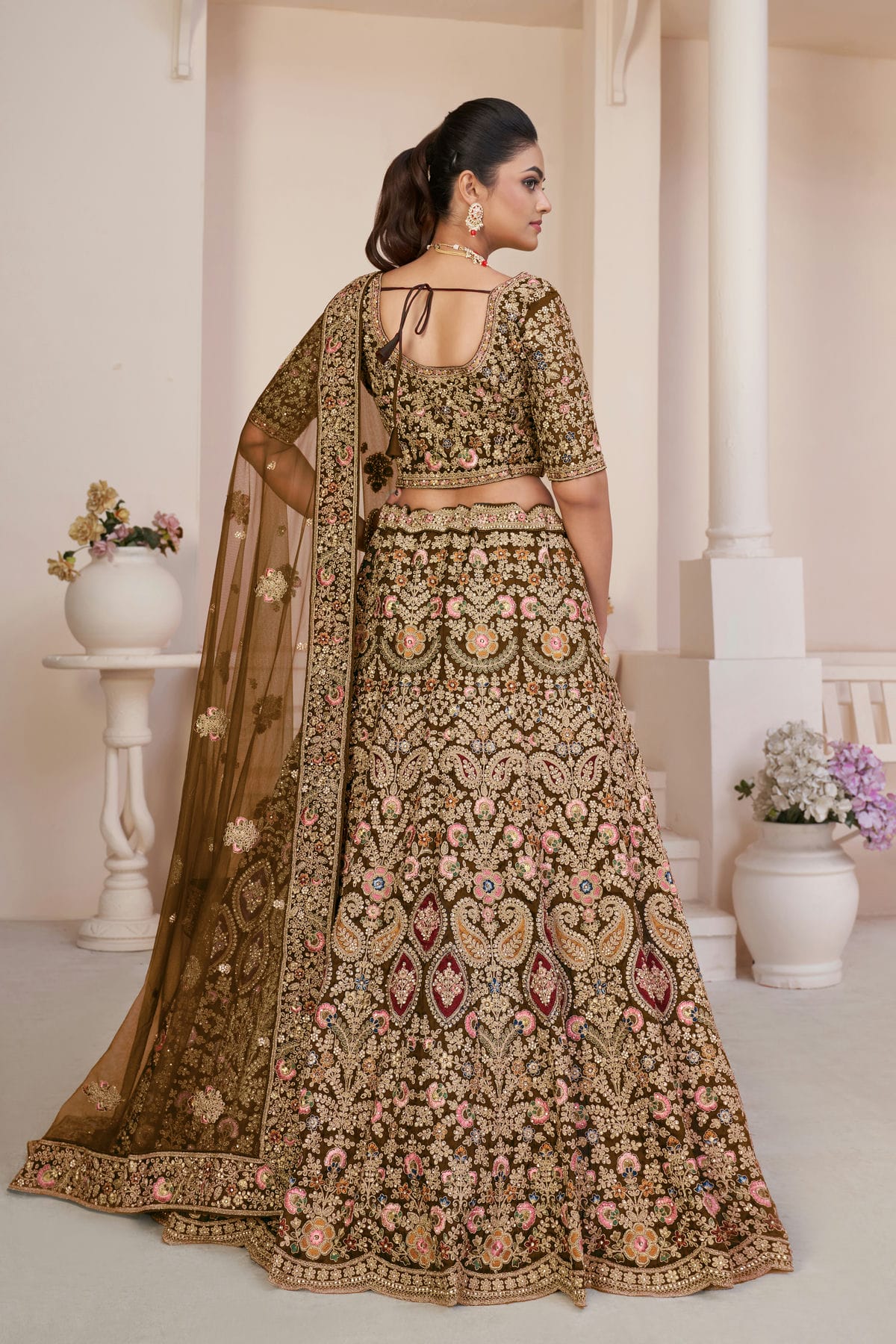 Mehendi Green Colour Embroidery Net Lehenga Choli VSLD1080862