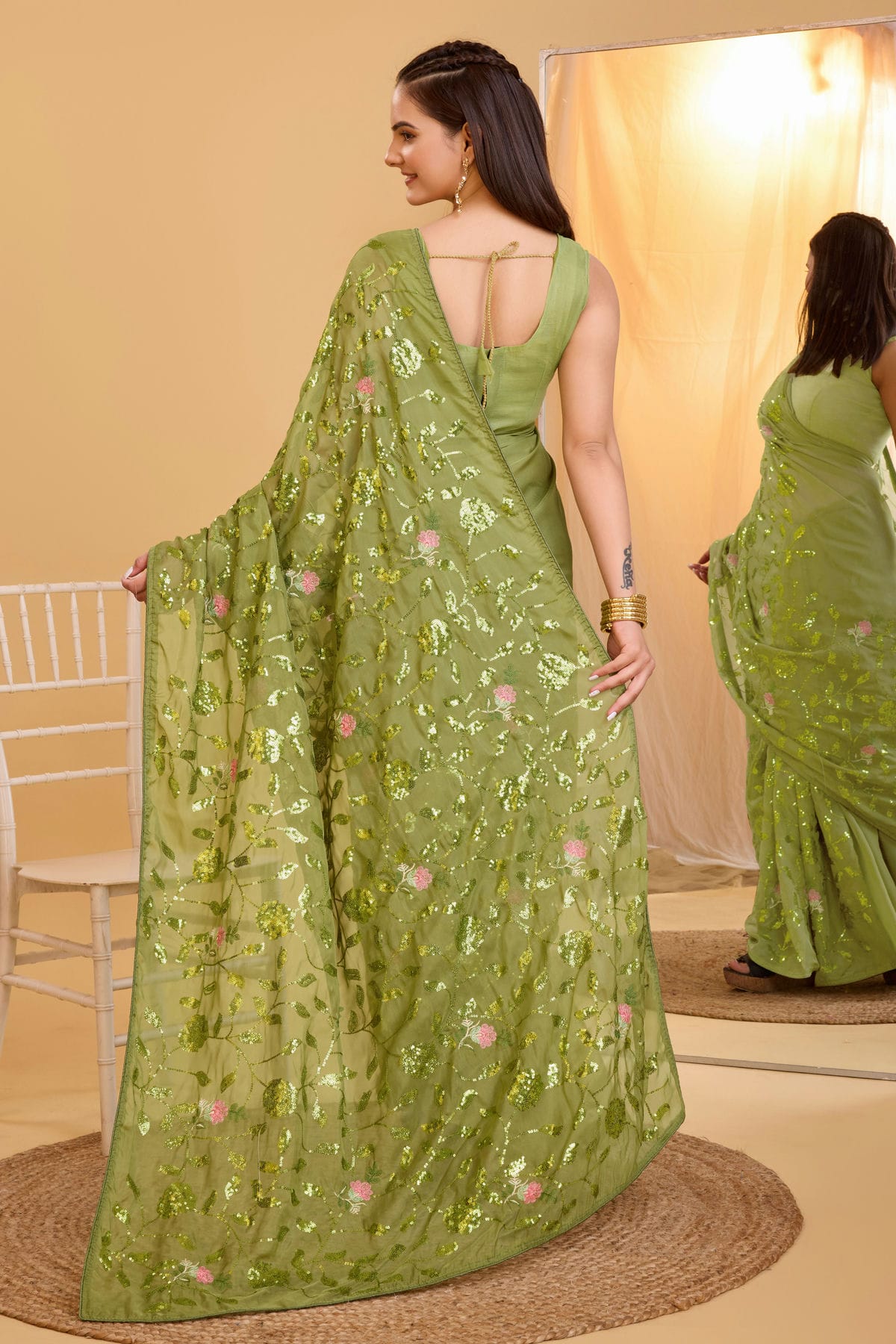 Mehendi Green Colour Organza Saree VSSD1110021