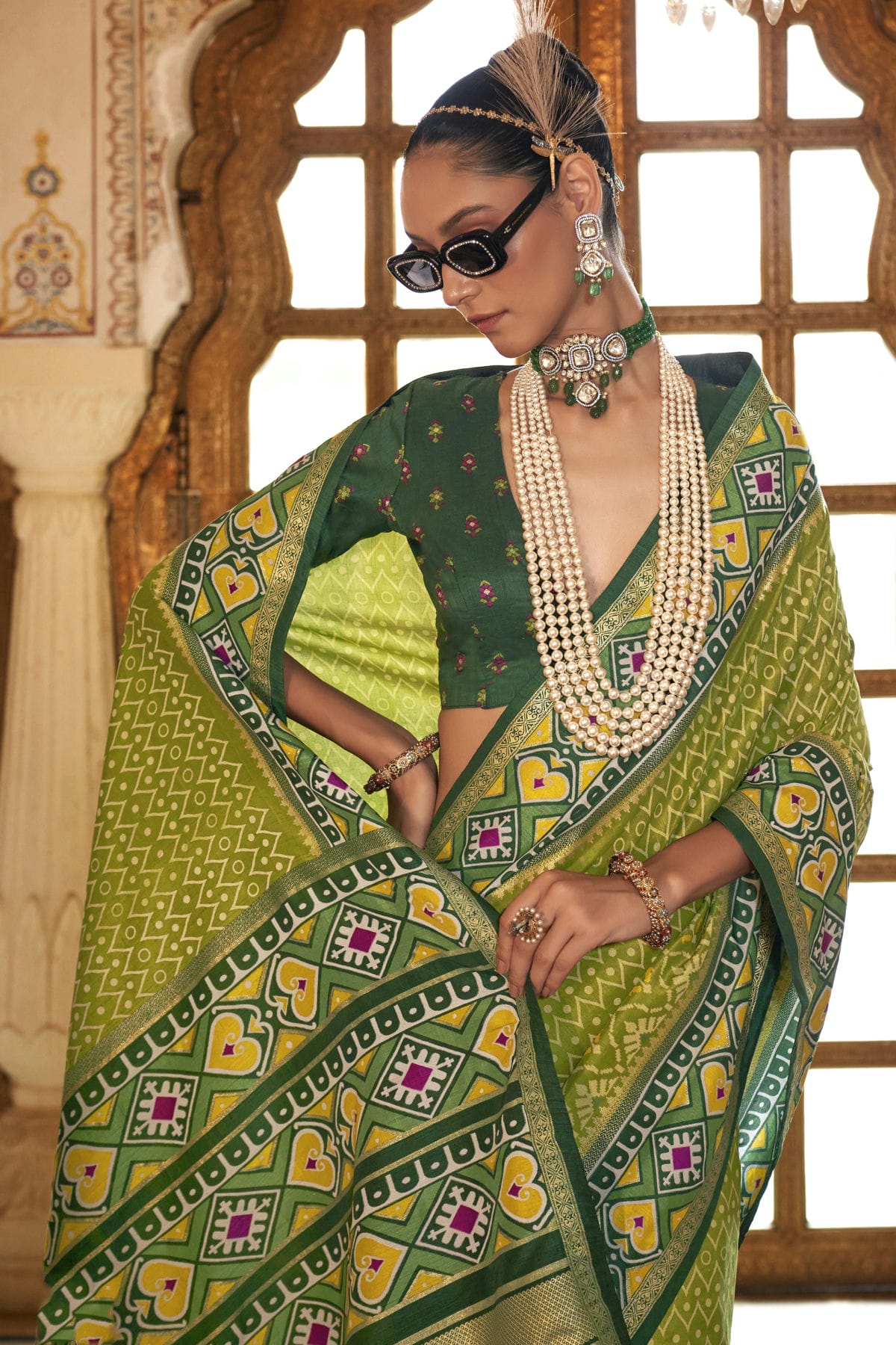 Mehendi Green Colour Silk Patola Print Saree VSSD1290047