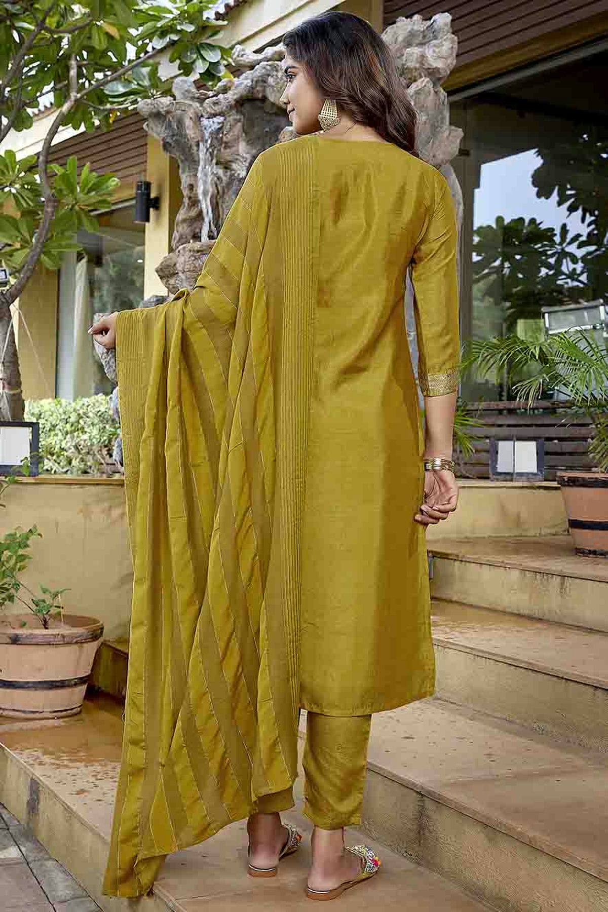Mehendi Green Colour Solid Silk Blend Pant Style Suit VSSS1113470