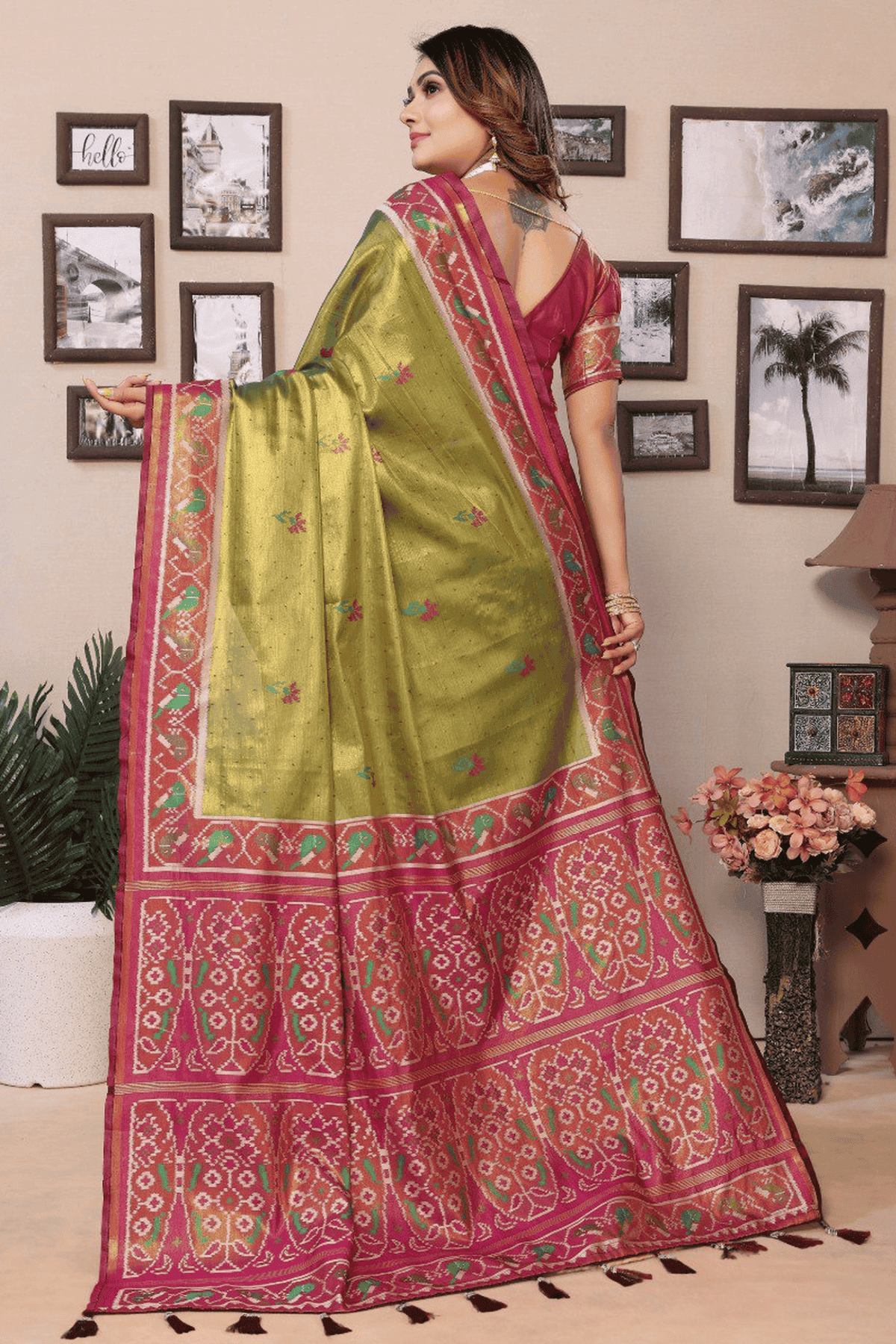 Mehendi Green Colour Woven Work Pure Banarasi Tissue Silk Traditional Saree