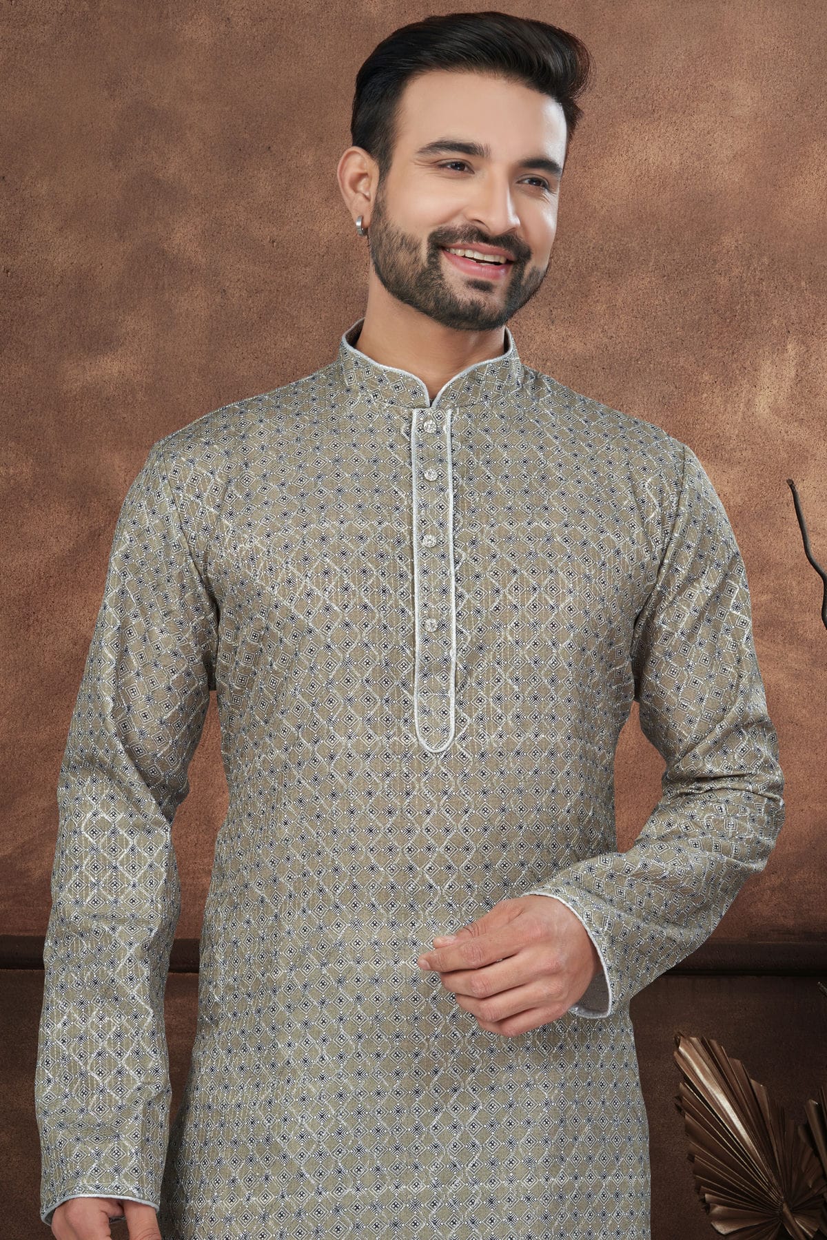 Mehendi Green Colour Jacquard Kurta Pajama VSKP1040690