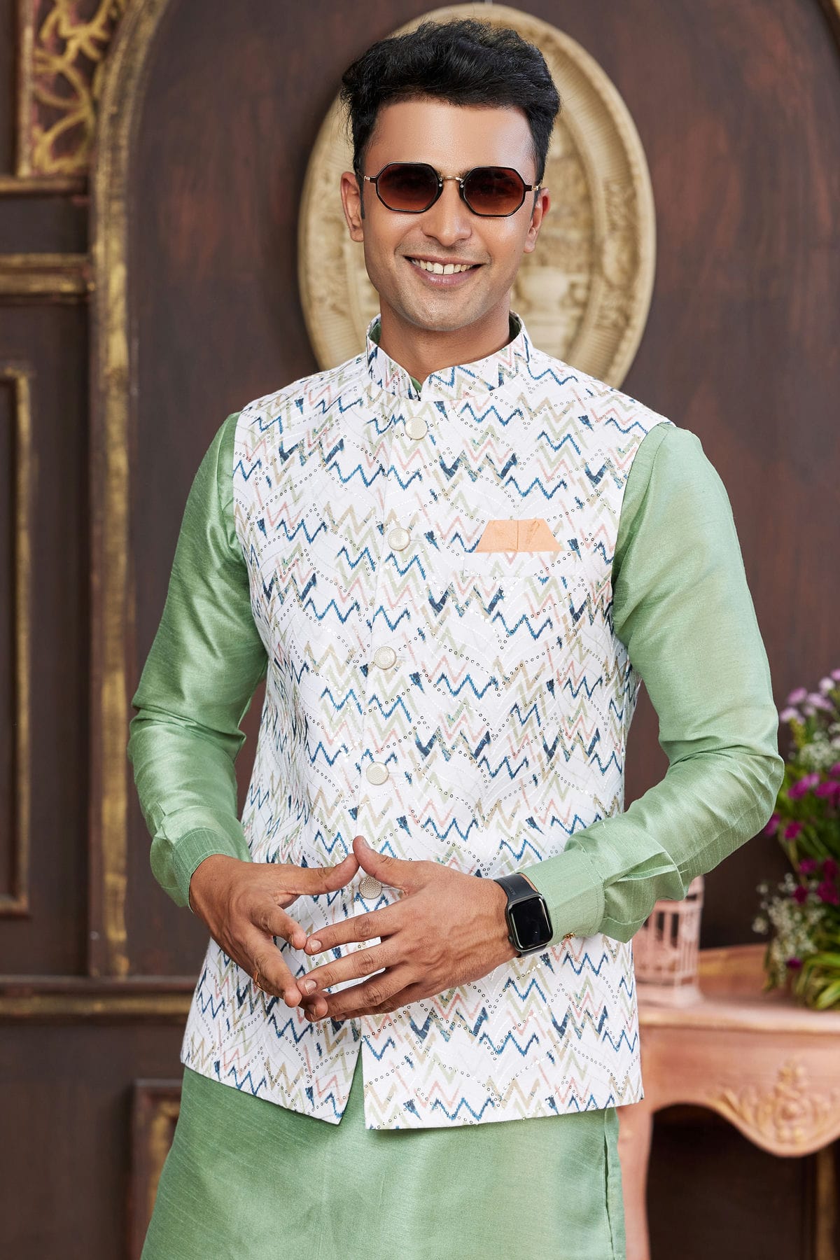 Multicolour Art Silk Kurta Pajama With Jacket VSKP1230254