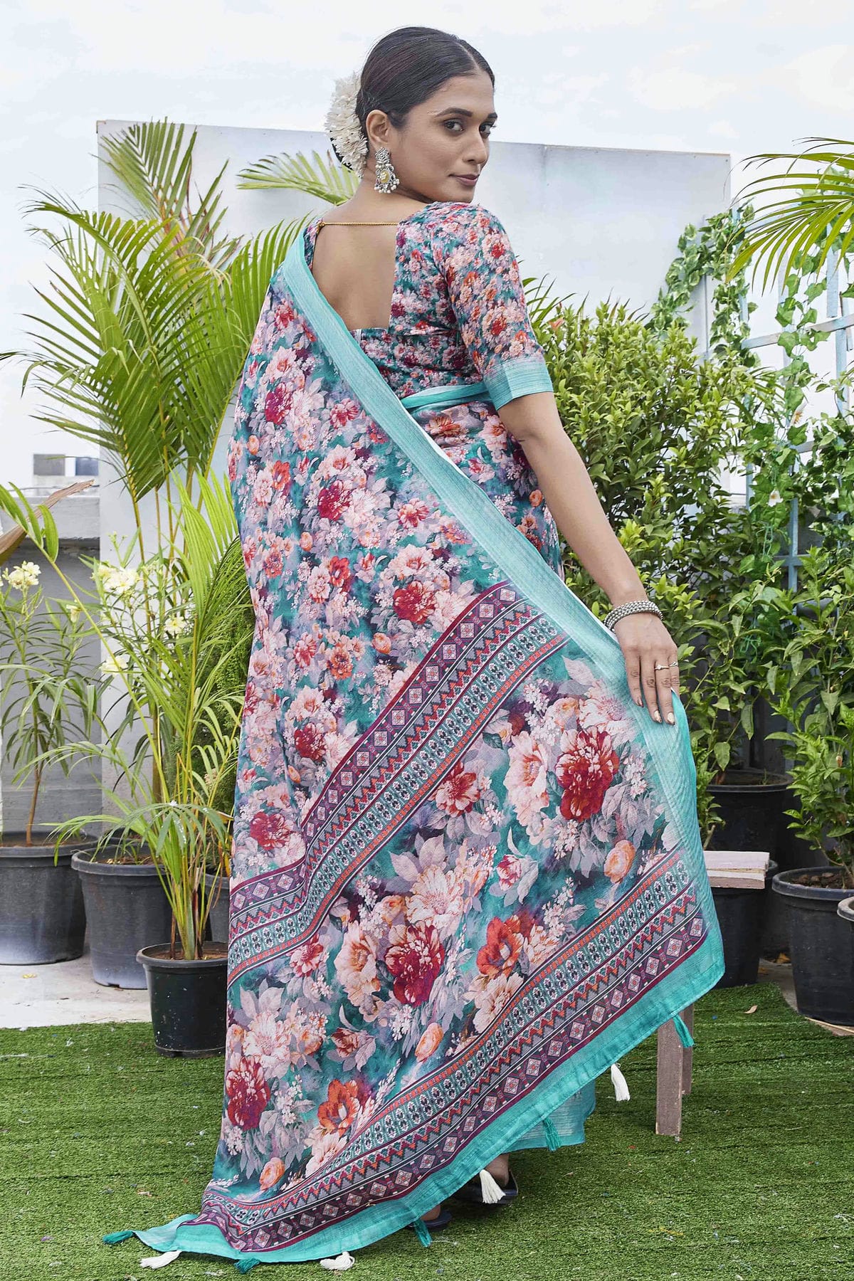 Multicolour Linen Blend Printed Saree VSSD1111642