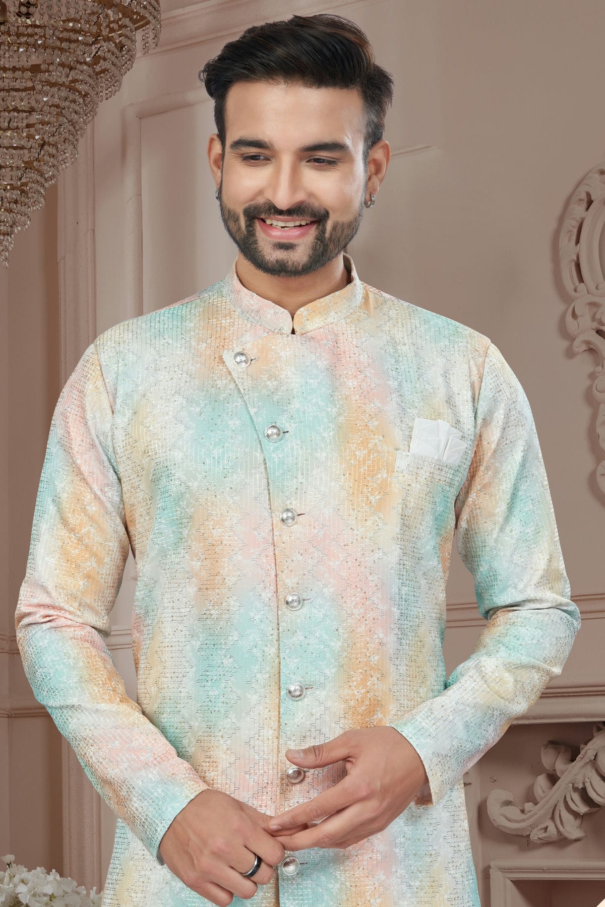 Multicolour Silk Dupion Sherwani VSSH1040589
