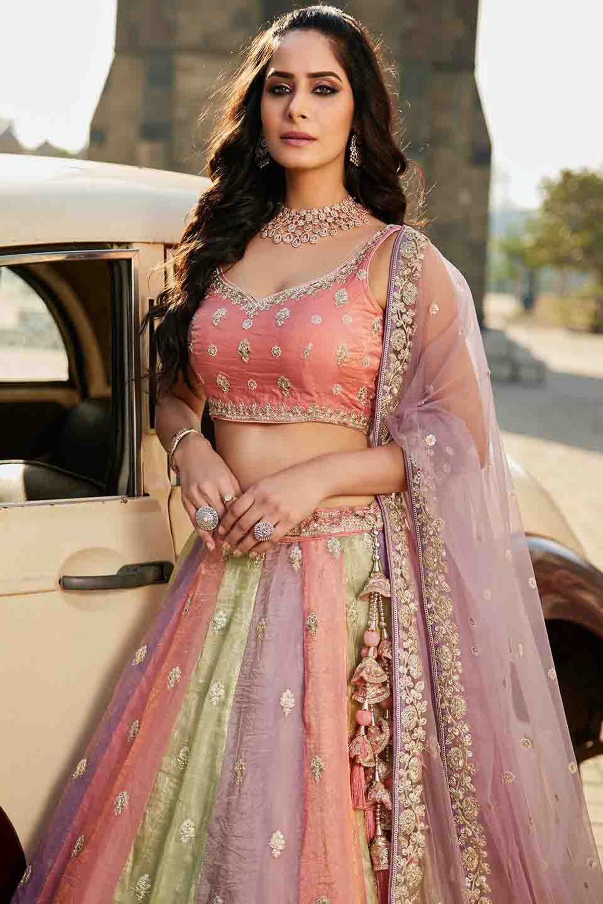 Multicolour Tissue Lehenga Choli VSLC1113166