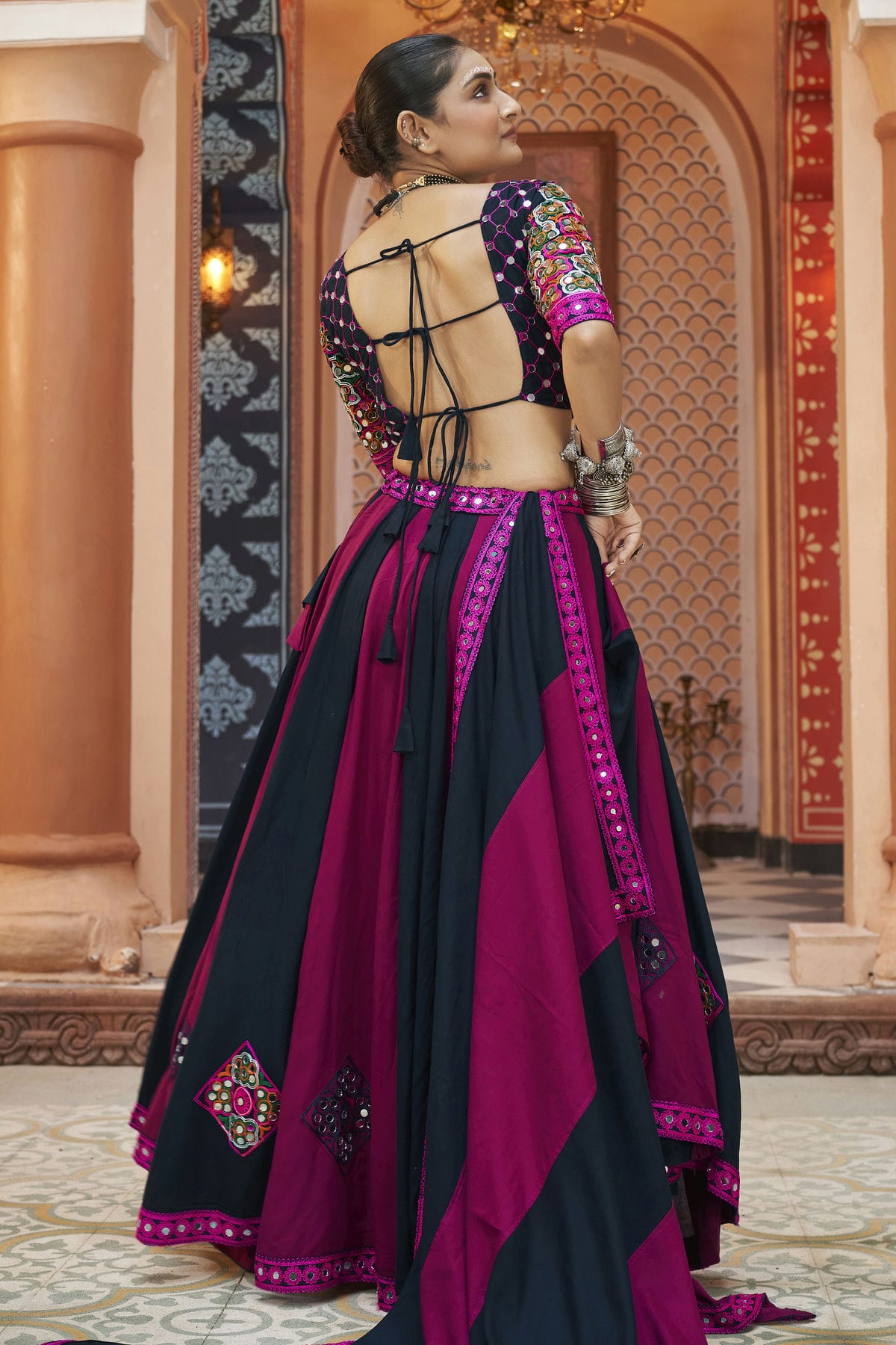Multicolour Viscose Rayon Navratri Lehenga VSLC1150241