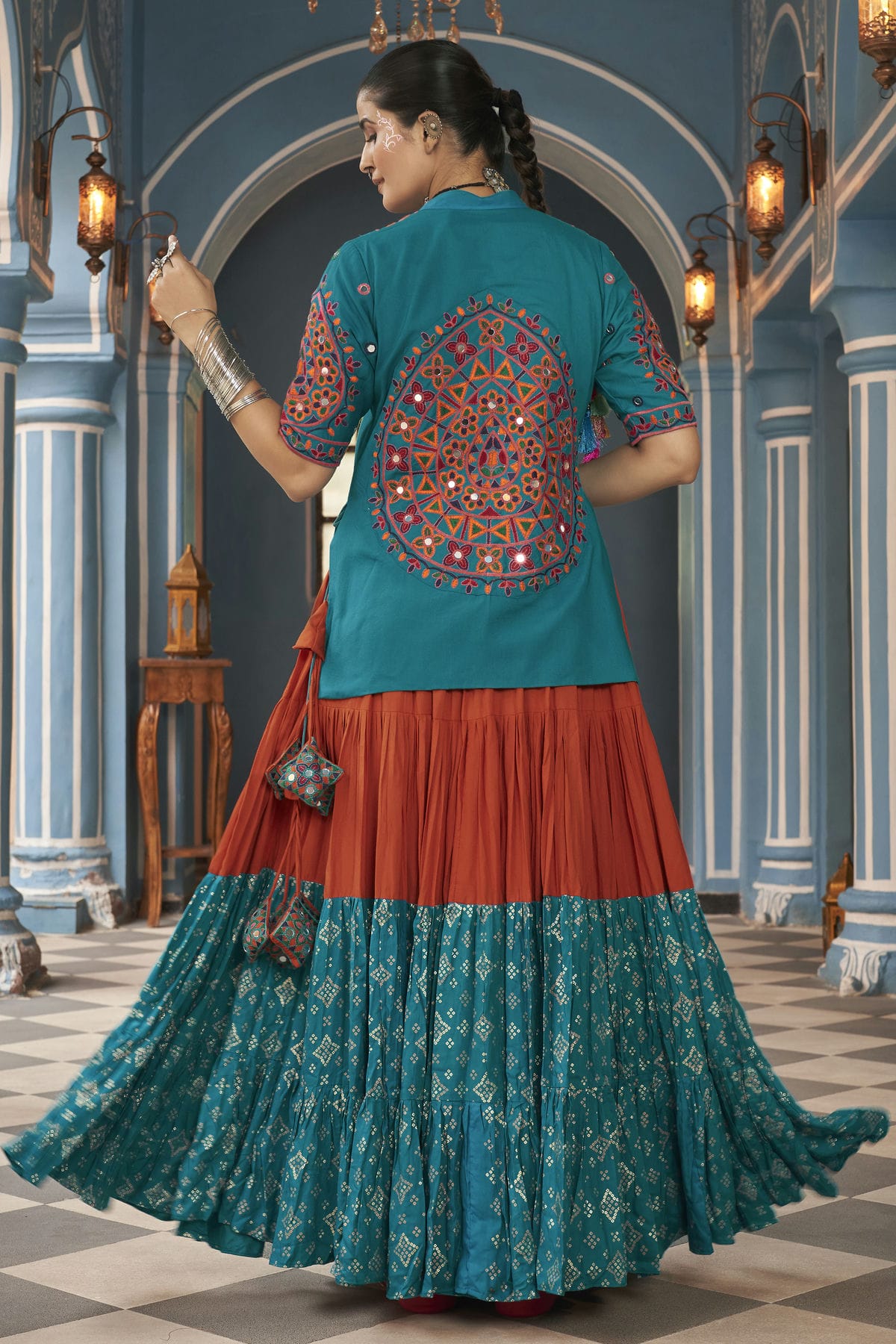 Multicolour Viscose Rayon Navratri Lehenga VSLC1150249
