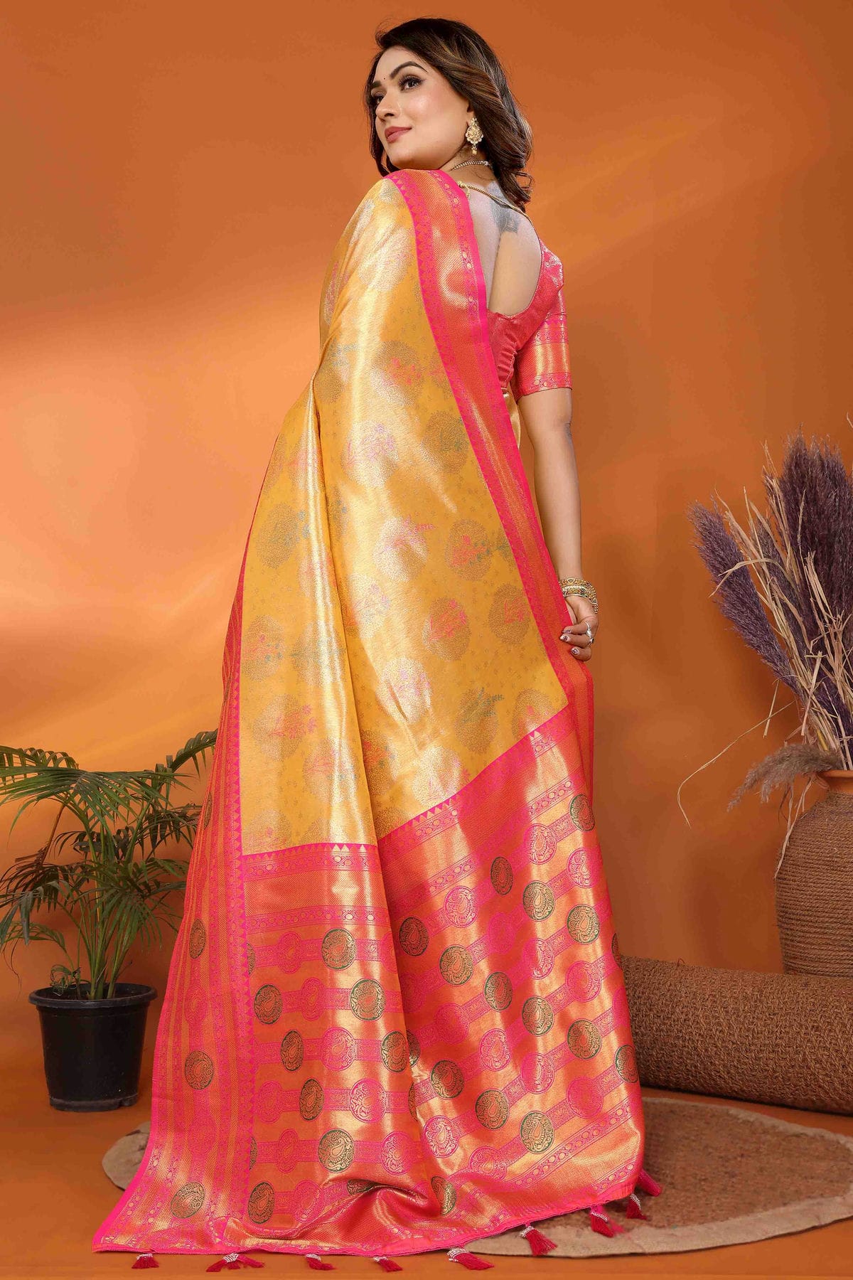 Mustard Colour Banarasi Tissue Silk Traditional Saree