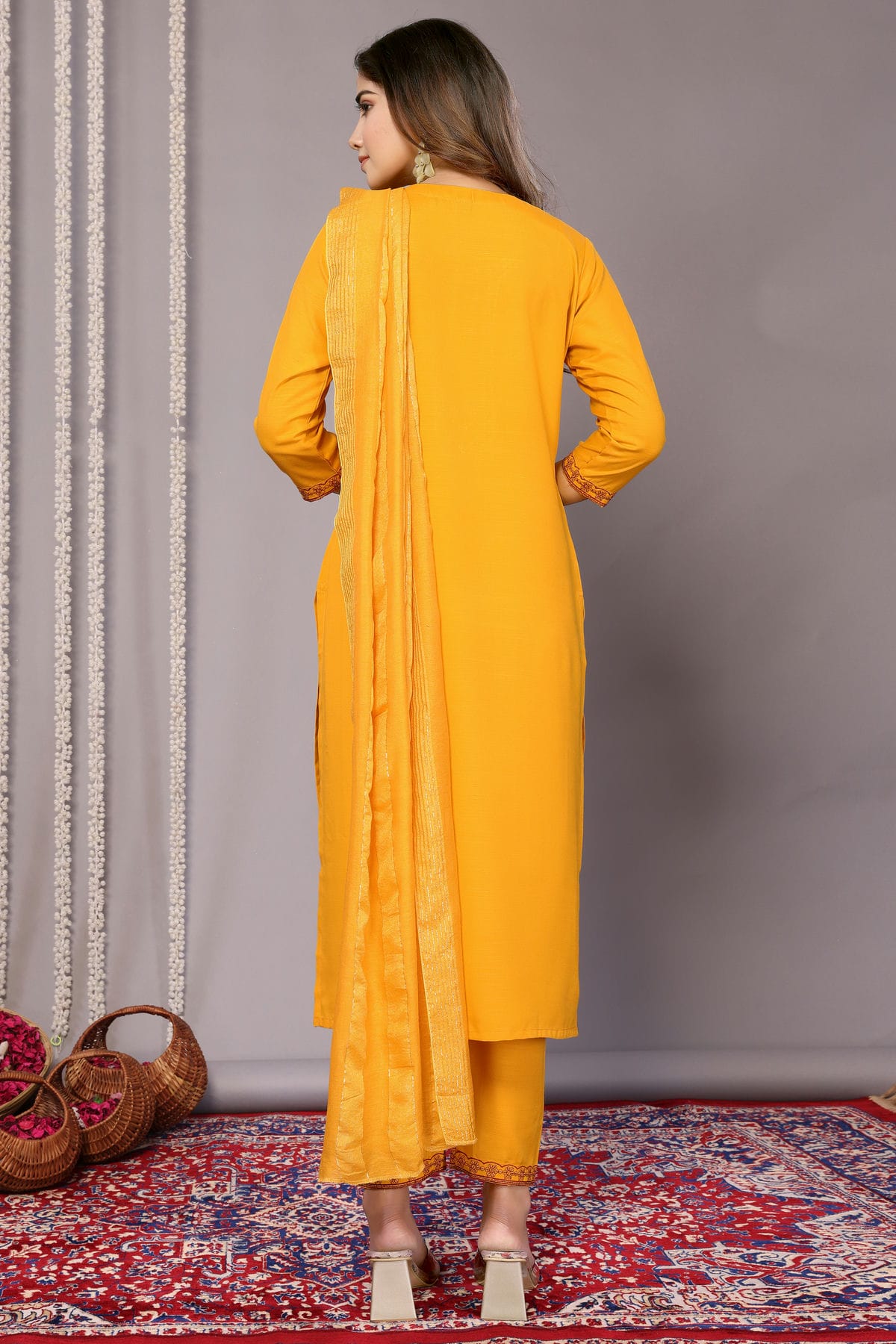 Mustard Colour Cotton Blend Stitched Suit