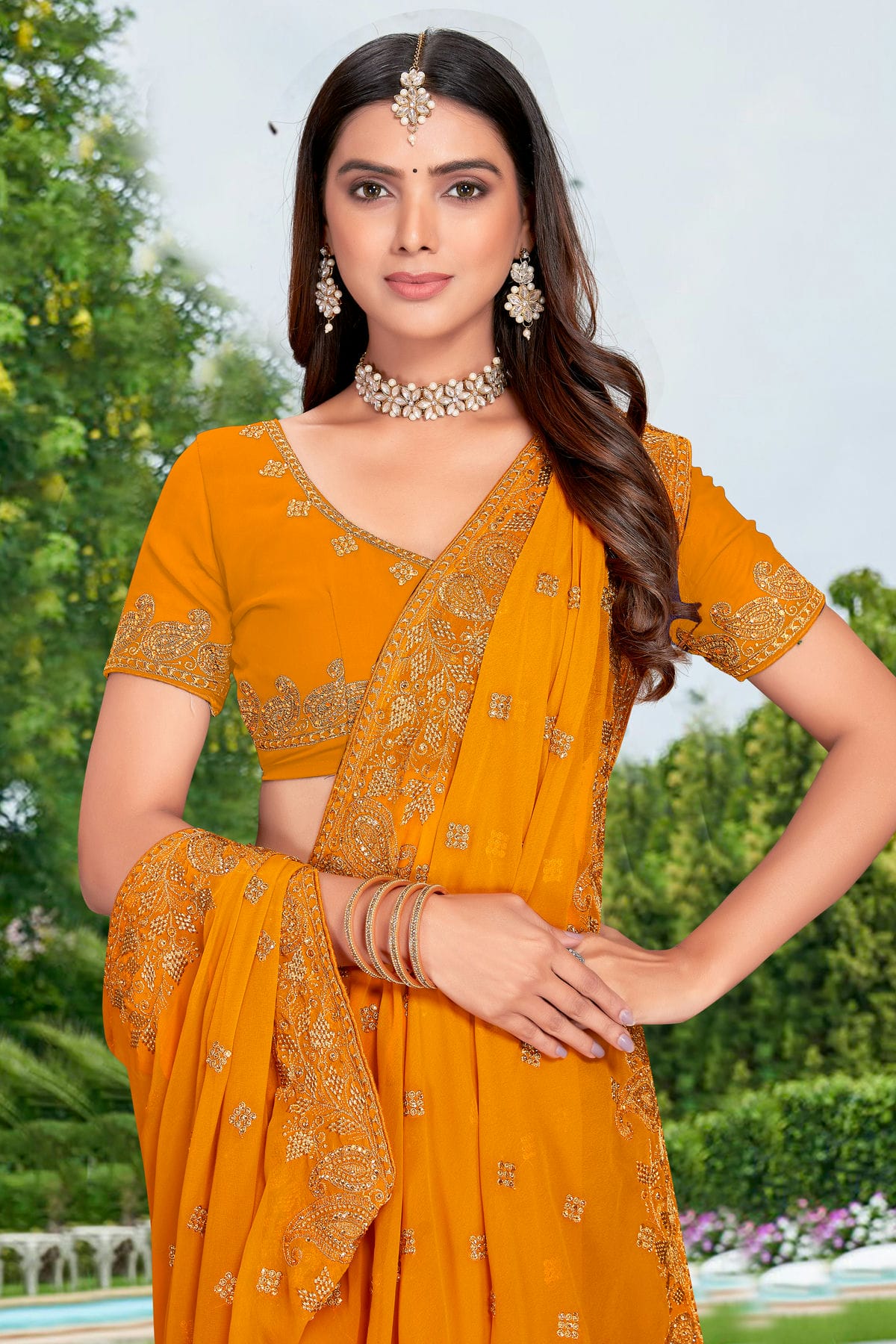 Mustard Colour Georgette Designer Saree VSLC1121328