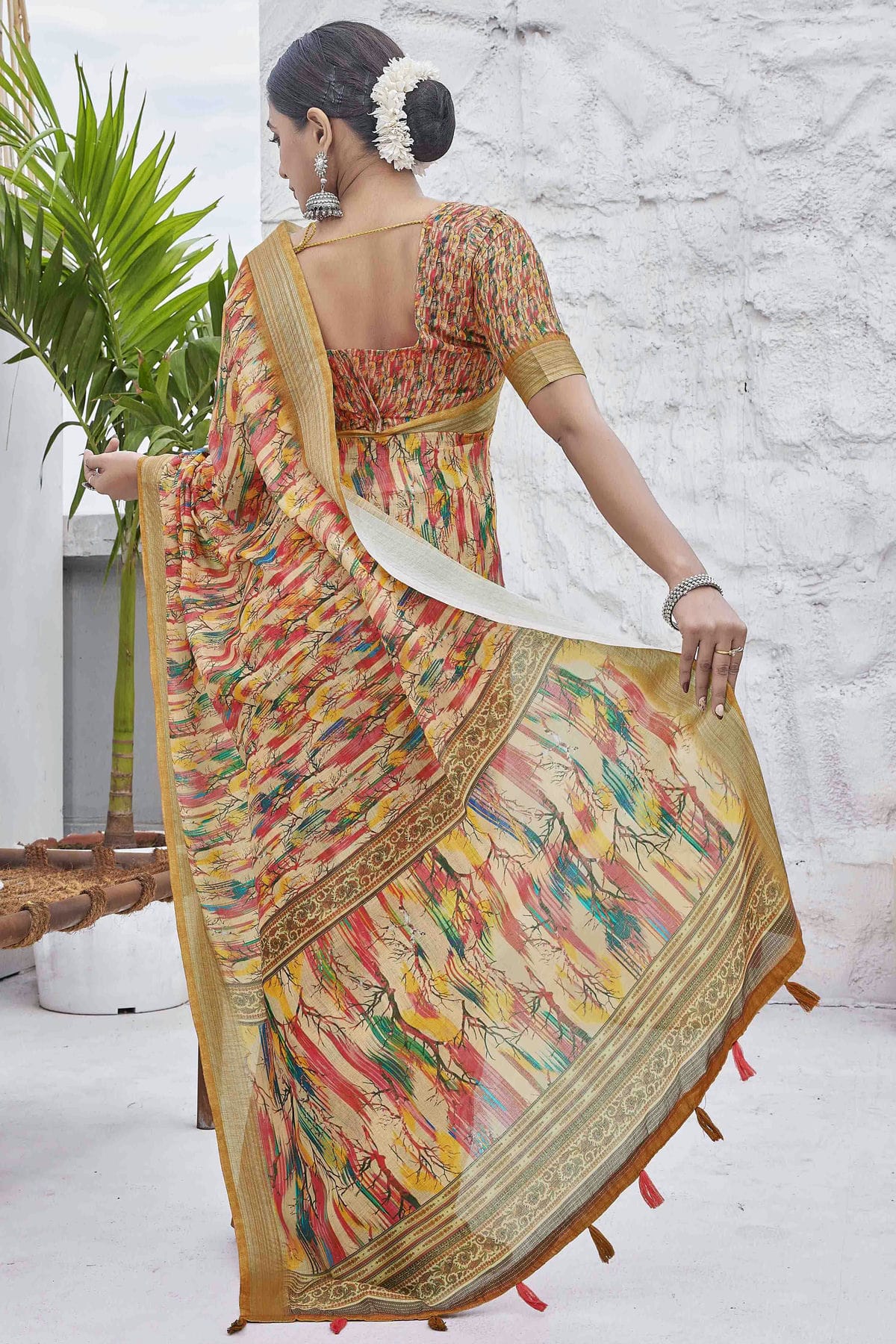 Mustard Colour Linen Blend Printed Saree VSSD1111636