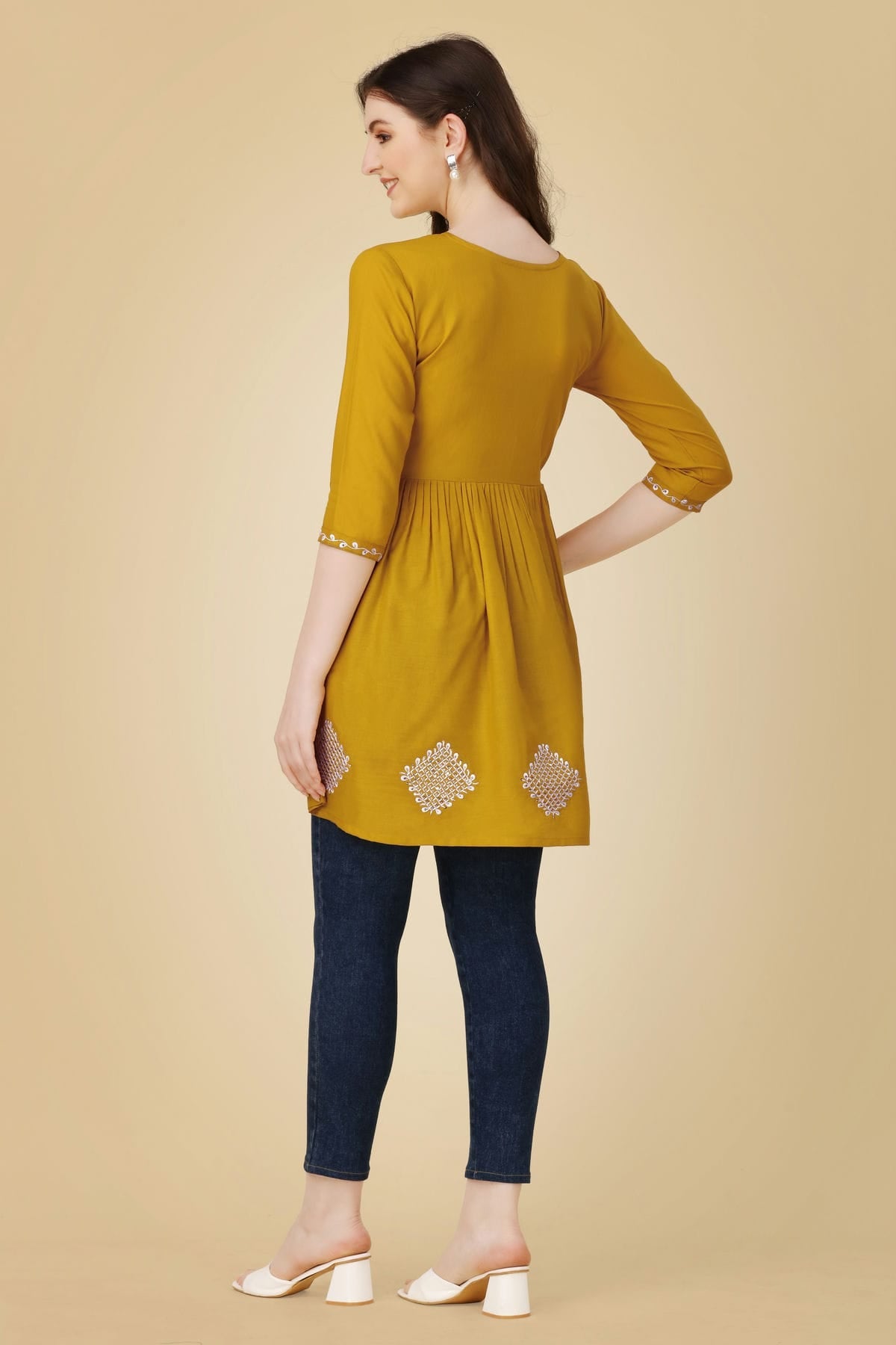 Mustard Colour Rayon Thread Work,Sequins Work,Embroidery Work Readymade Top VSTP1110805