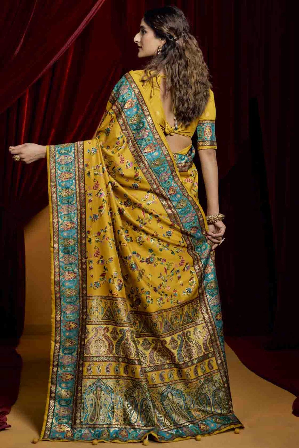 Mustard Colour Tussar Silk Paisley Printed Saree VSSD1113712