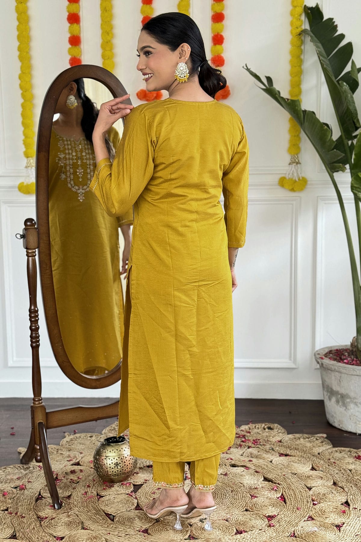 Mustard Colour Viscose Chanderi Stitched Salwar Suit