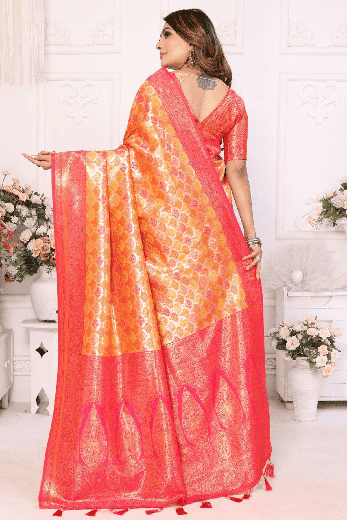 Mustard Colour Woven Work Banarasi Silk Traditional Saree