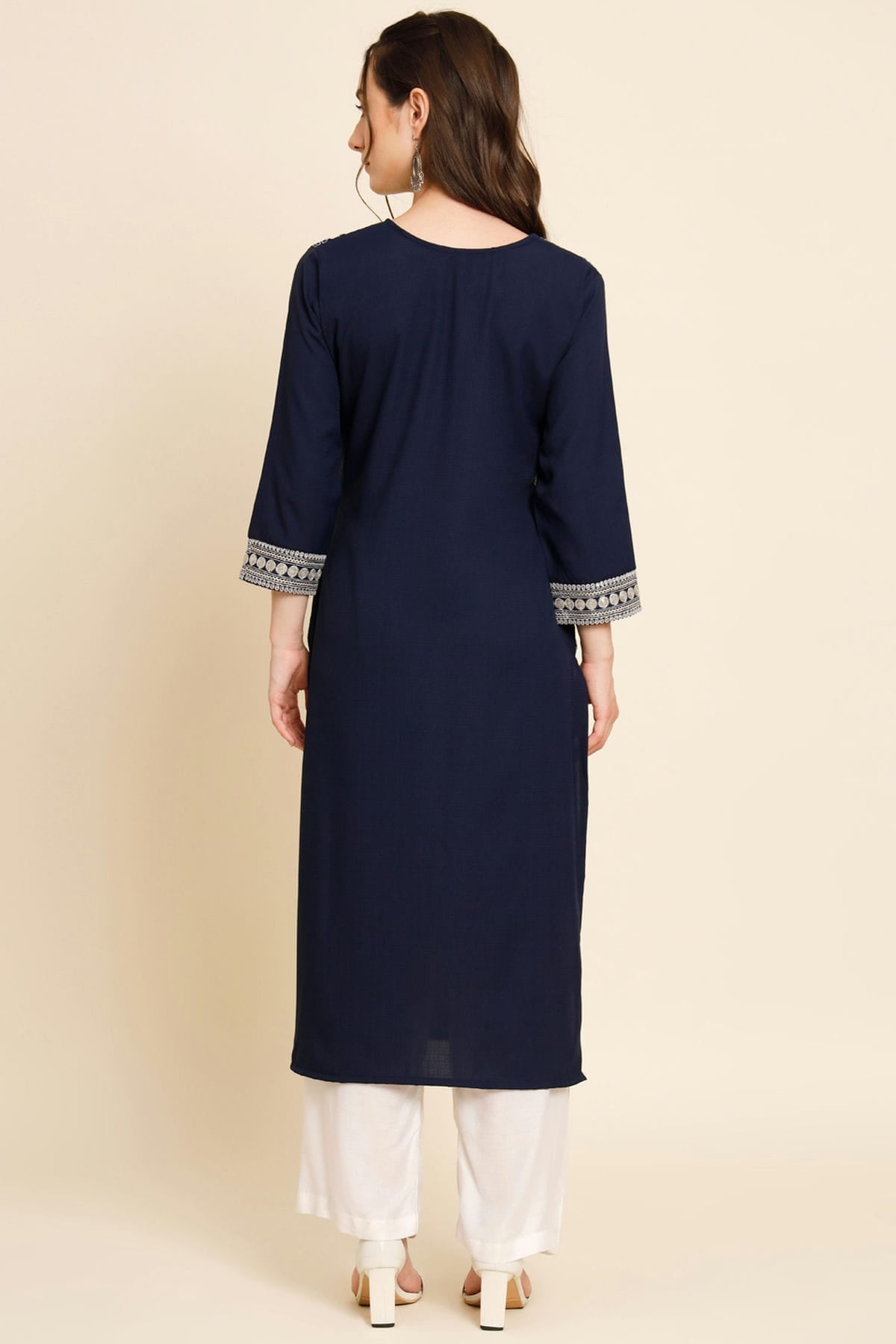 Navy Blue Colour Butter Crepe Kurti VSKR1111029
