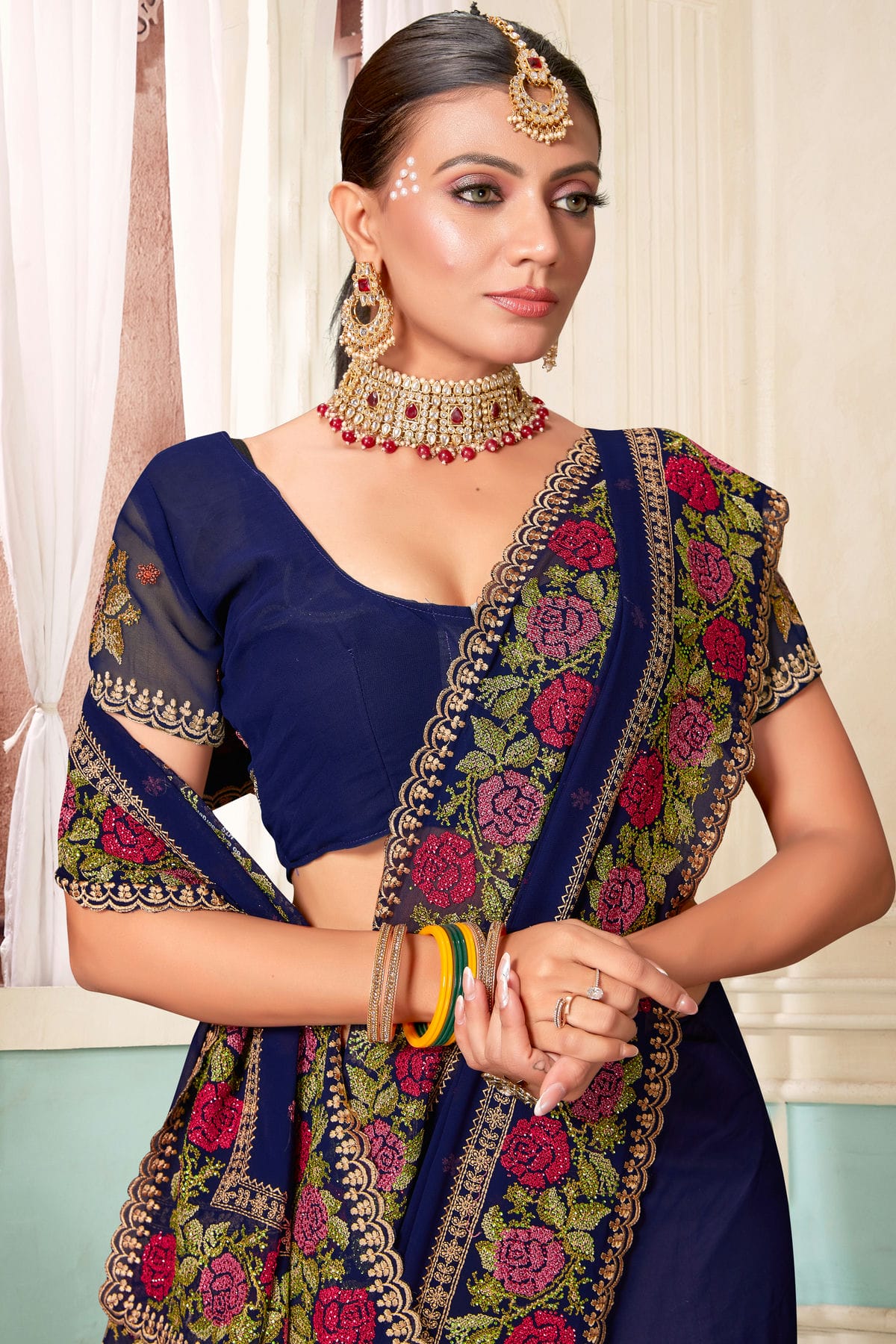 Navy Blue Colour Georgette Designer Saree VSLC1121484