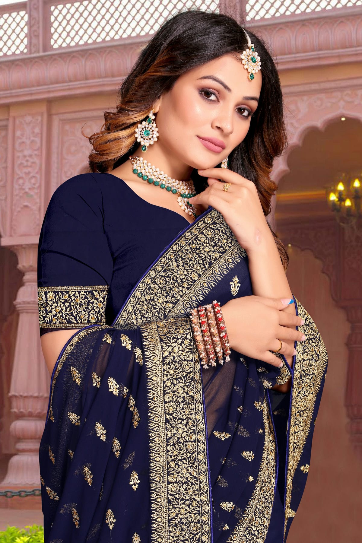 Navy Blue Colour Georgette Saree VSSD1090861