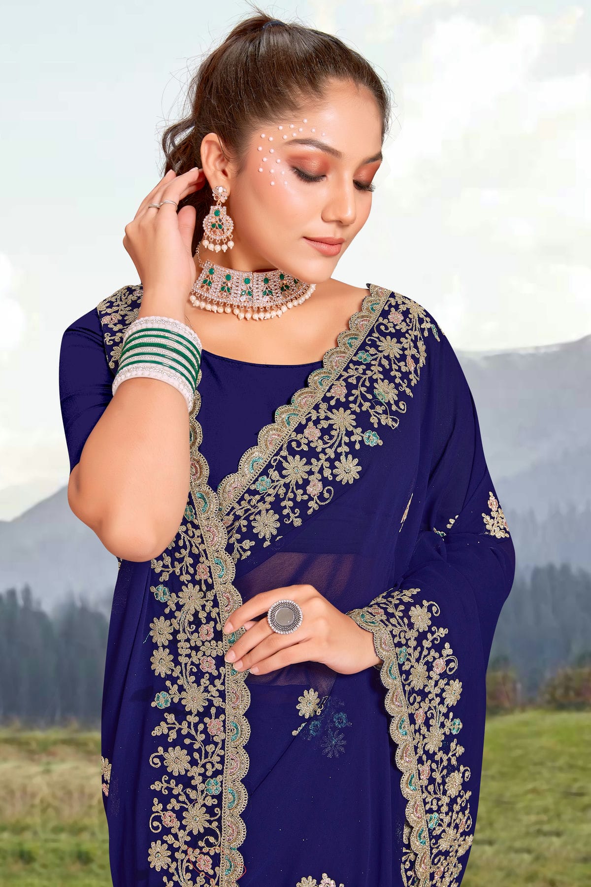 Navy Blue Colour Georgette Saree VSSD1090949