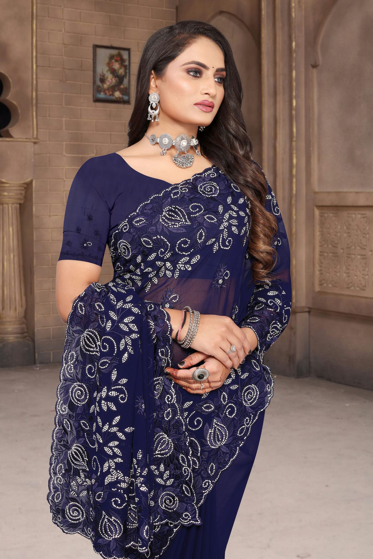 Navy Blue Colour Georgette Saree VSSD1090966