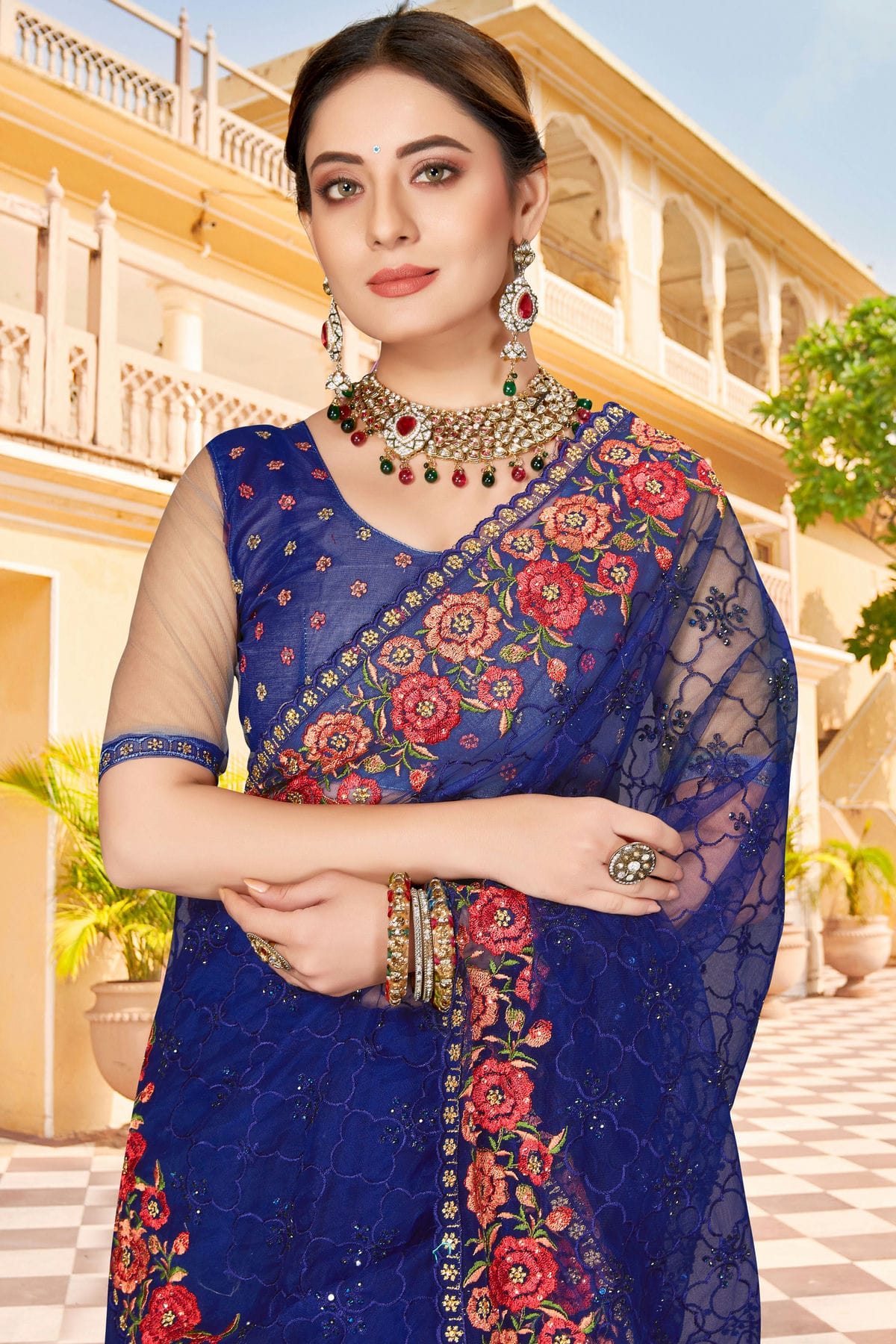 Navy Blue Colour Net Saree VSSD1090765