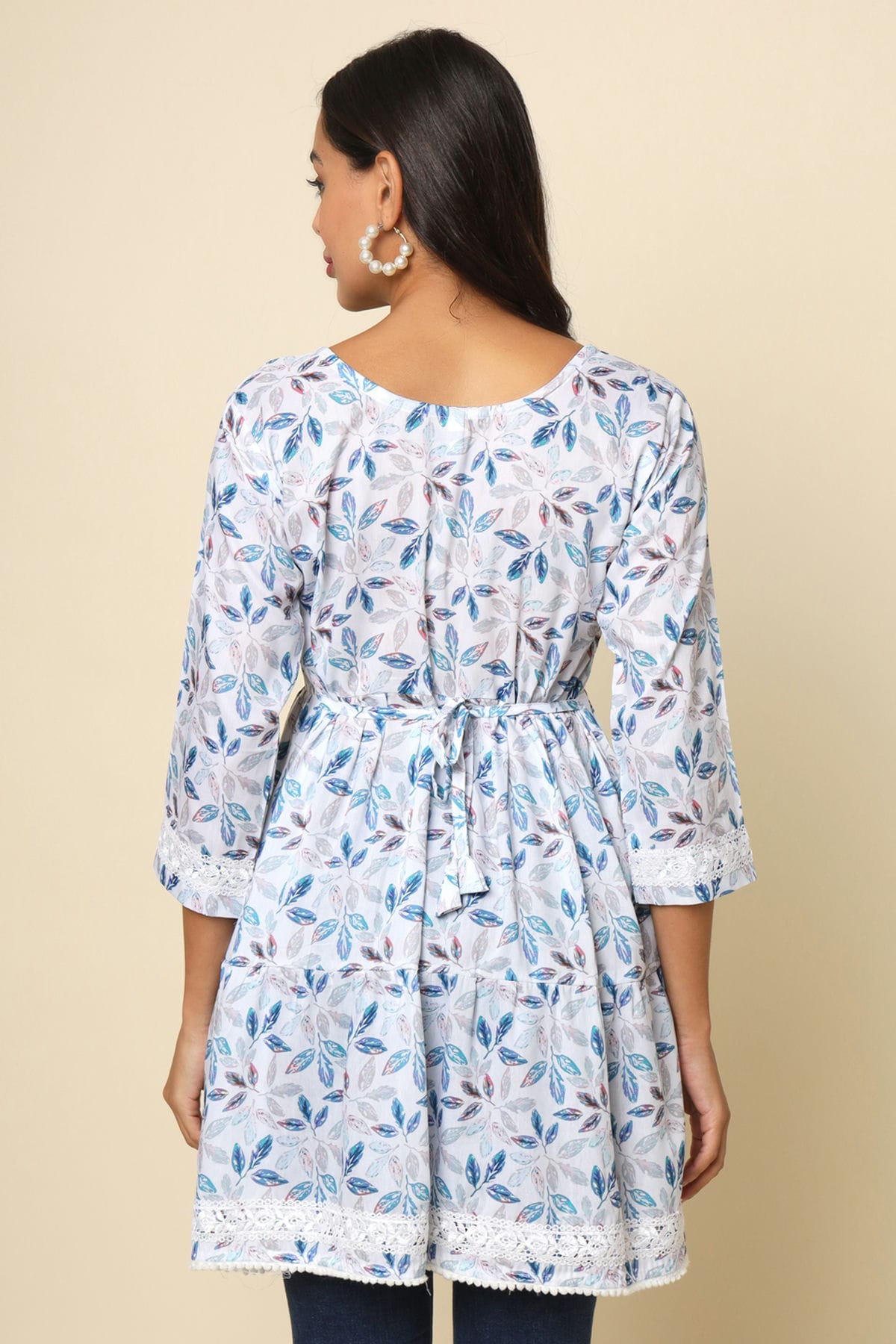 Off White Colour Cotton Printed,Lace Work Work Readymade Top VSTP1110768