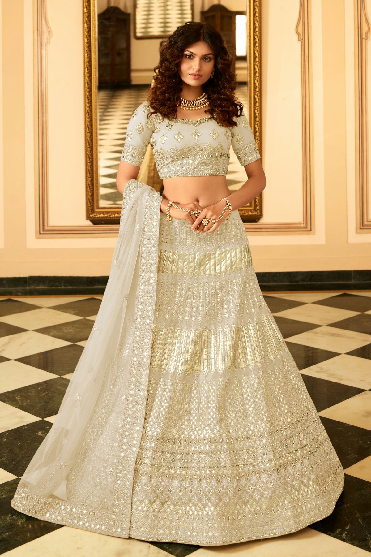 Off White Colour Embroidery Organza Lehenga Choli VSLD1080806