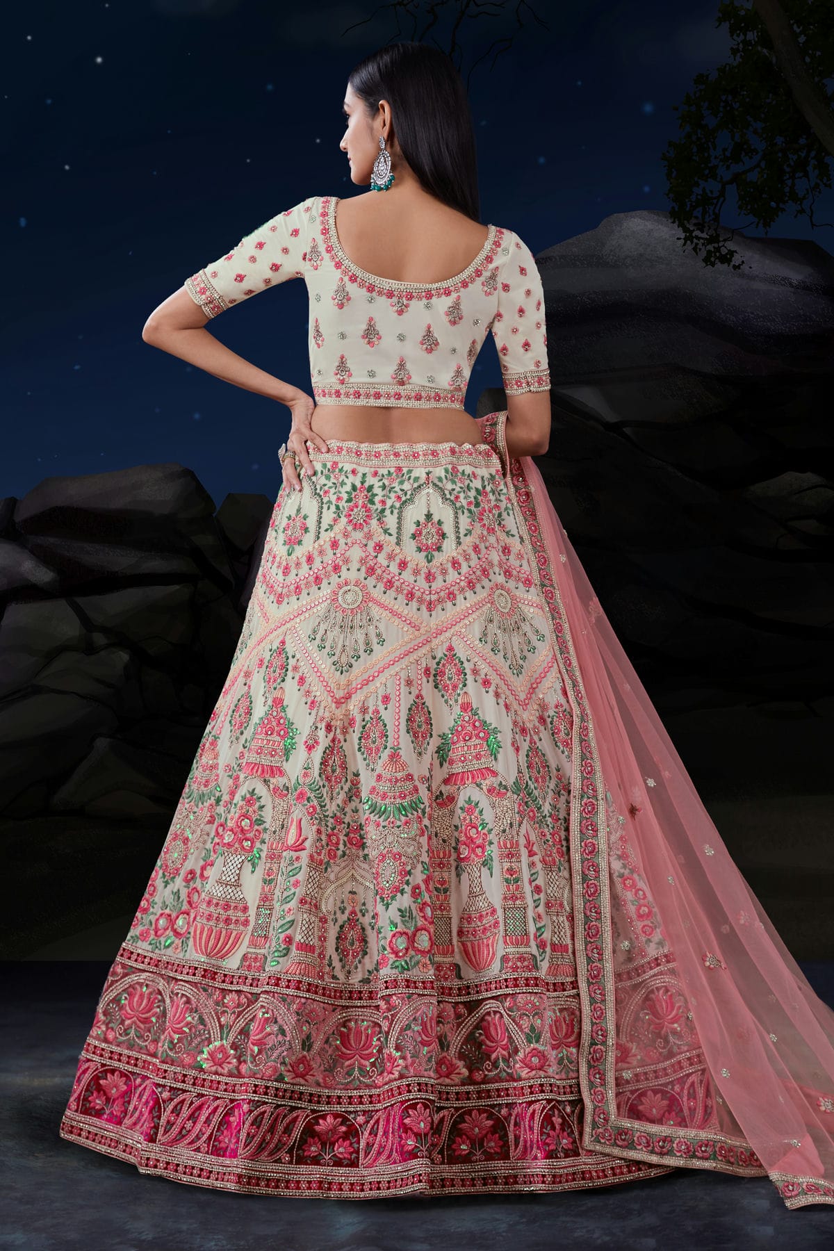 Off White Colour Embroidery Soft Net Lehenga Choli VSLD1080726