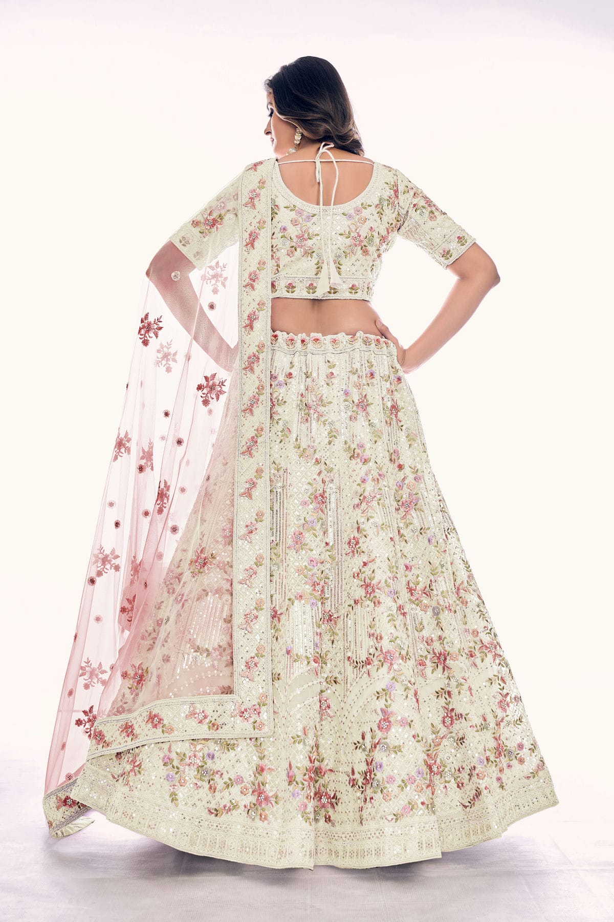 Off White Colour Embroidery Soft Net Lehenga Choli VSLD1080764