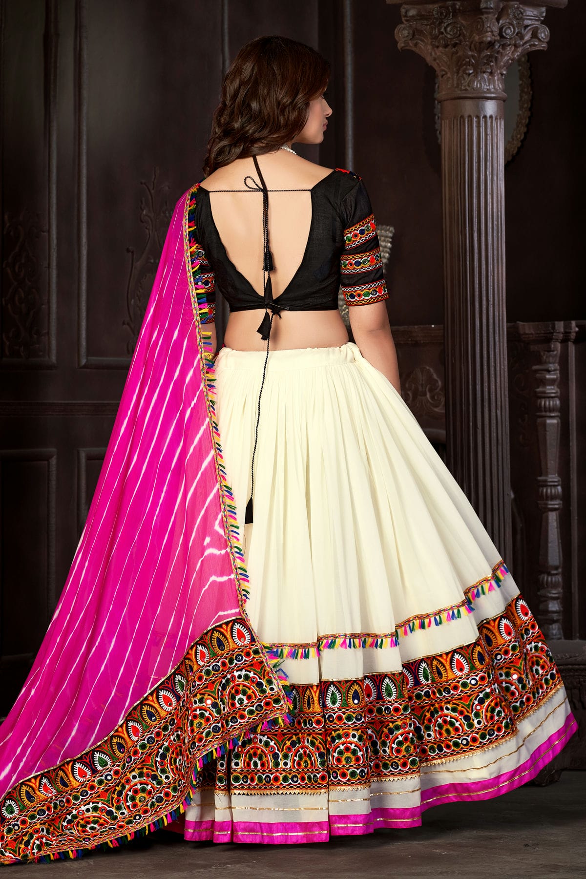 Off White Colour Embroidery Work Georgette Navratri Lehenga VSLD1170013