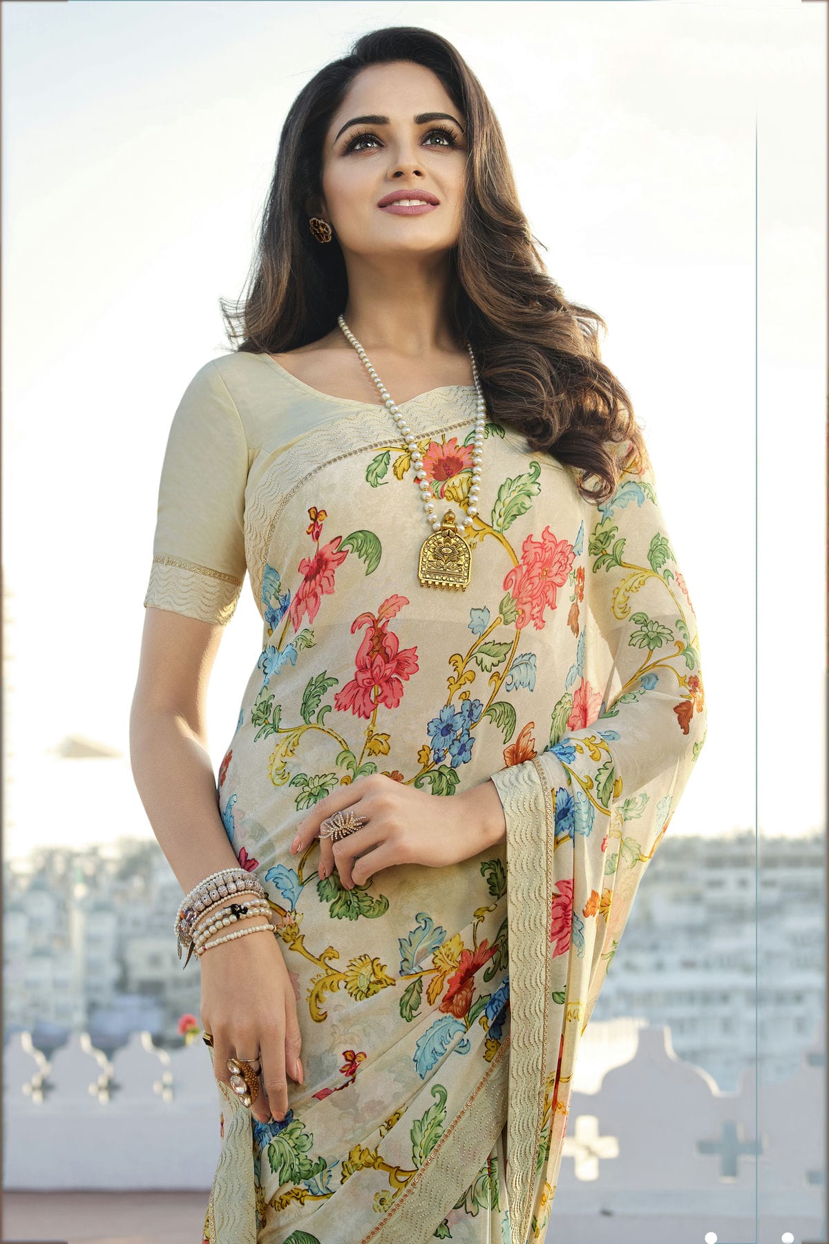 Off White Colour Georgette Printed Saree VSSD1180077