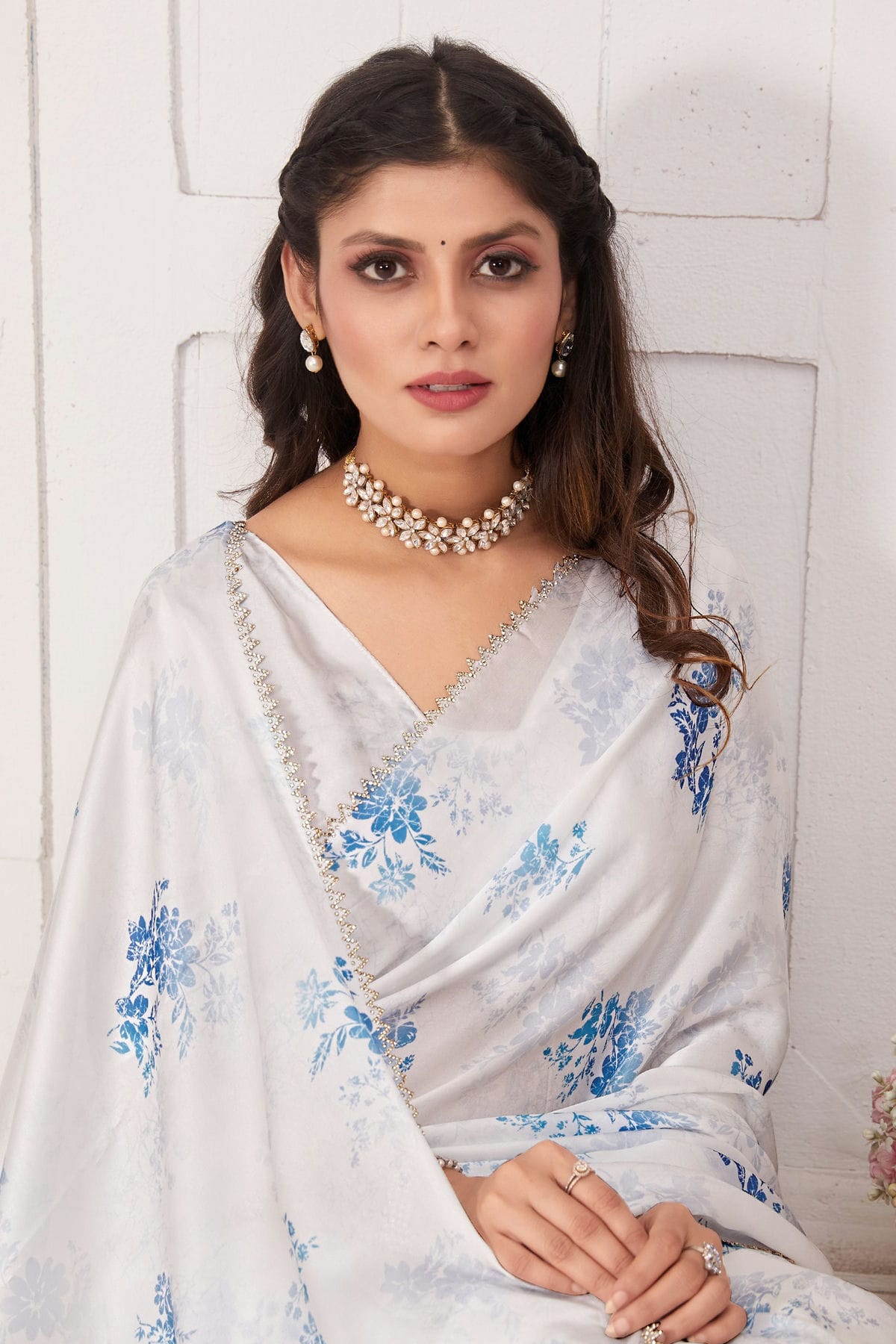 Off White Colour Pure Satin Designer Saree VSLC1121741