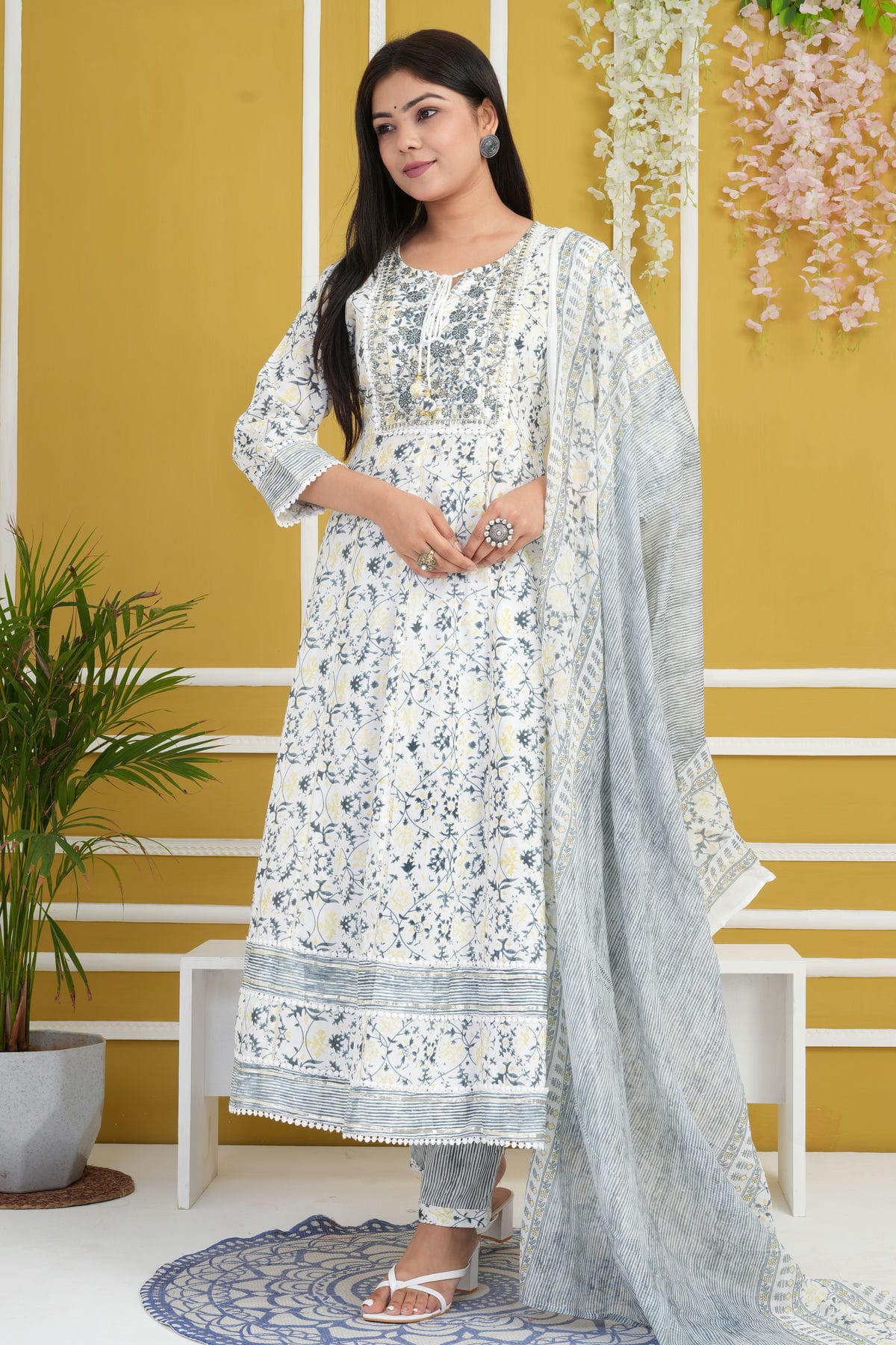 Off White Rayon Cotton Readymade Anarkali Suit VSSS vastradi.com Off White Rayon Cotton Readymade Anarkali Suit VSSS vastradi.com