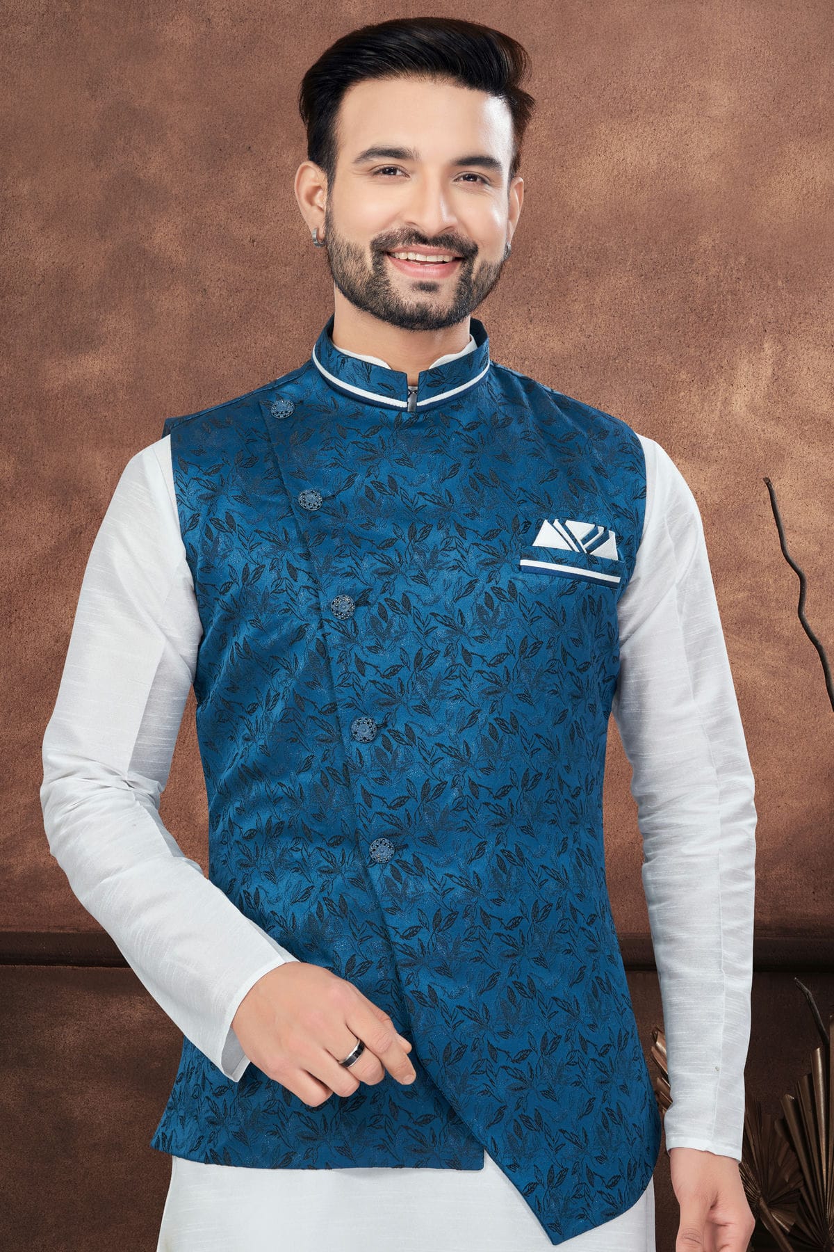 Off White Colour Silk Dupion Jacket Kurta Pajama VSKP1040652