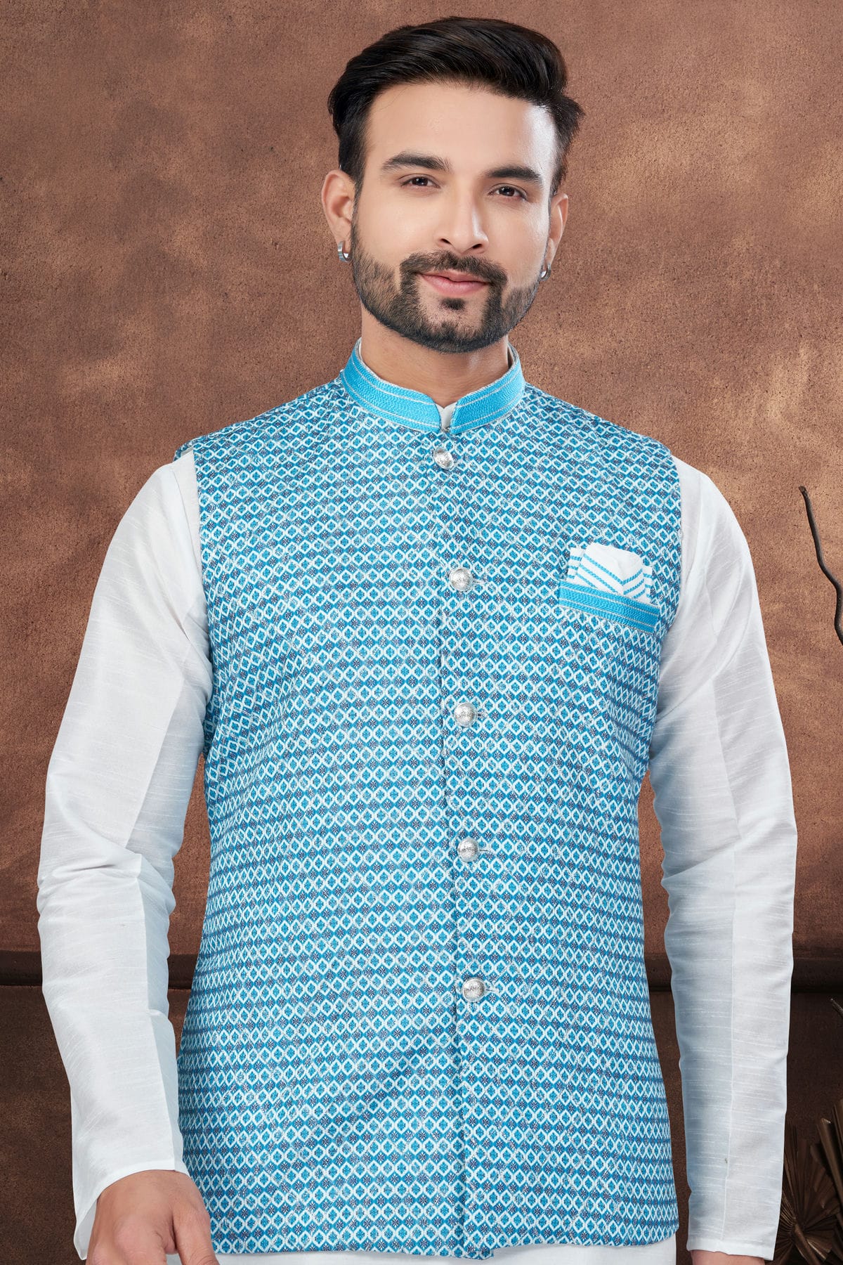 Off White Colour Silk Dupion Jacket Kurta Pajama VSKP1040660