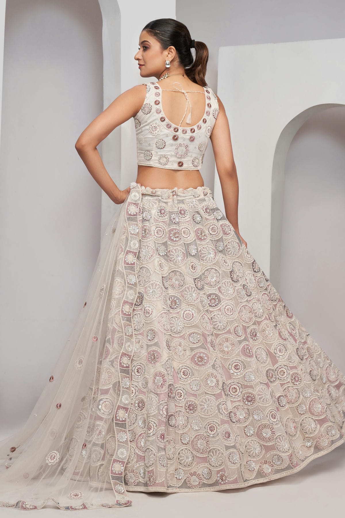 Off White Colour Soft Net Lehenga Choli VSLC1030003