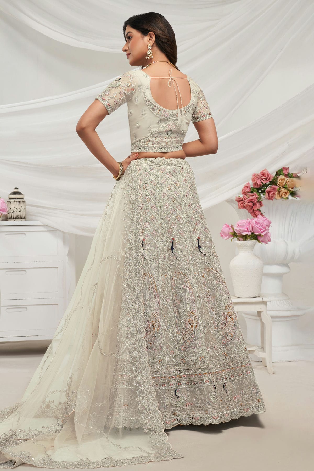 Off White Colour Soft Net Lehenga Choli VSLC1030009