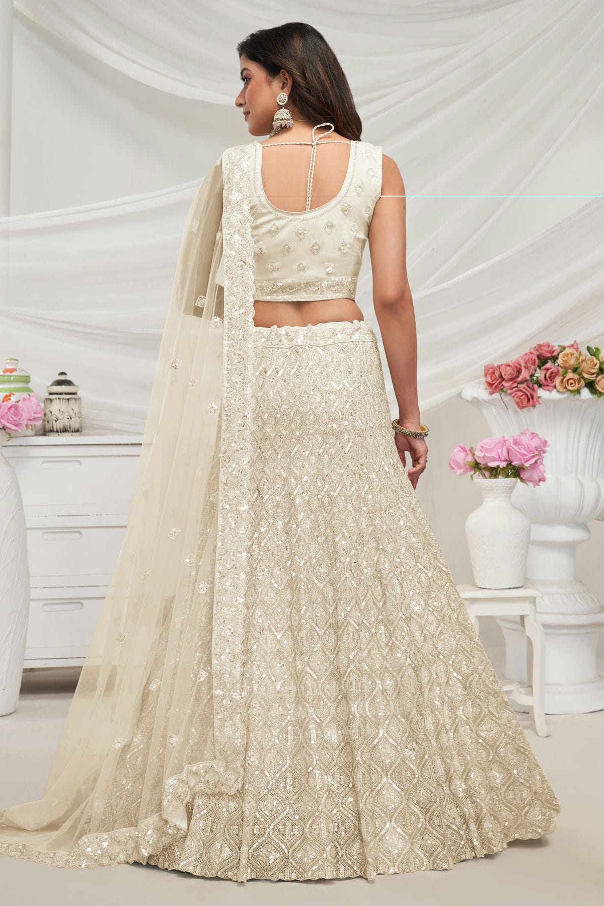 Off White Colour Soft Net Lehenga Choli VSLC1030020
