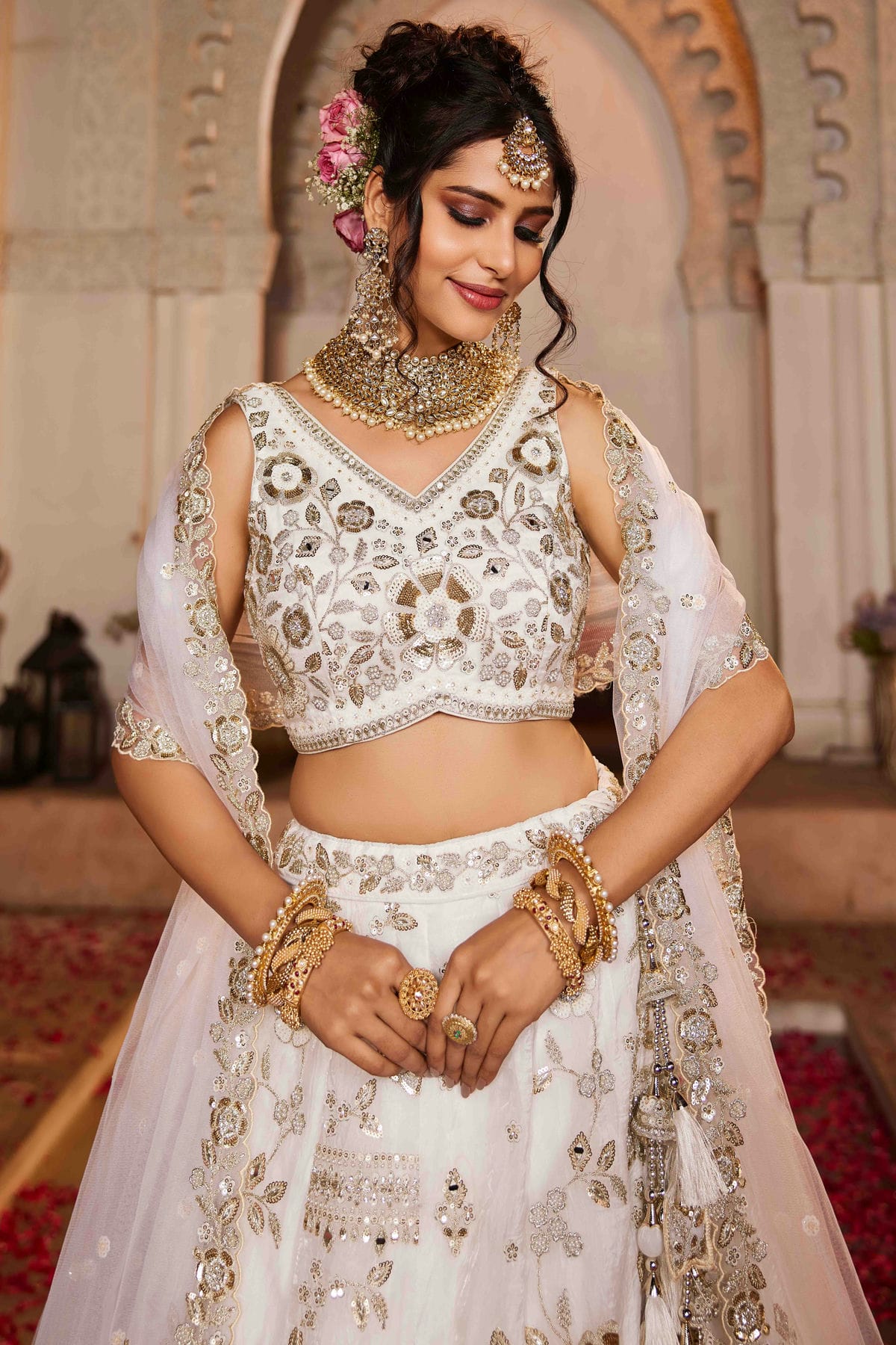 Off White Colour Tissue Lehenga Choli VSLC1113156