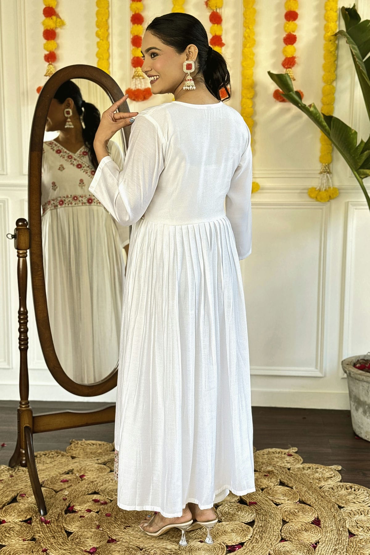 Off White Colour Viscose Chanderi Stitched Salwar Suit