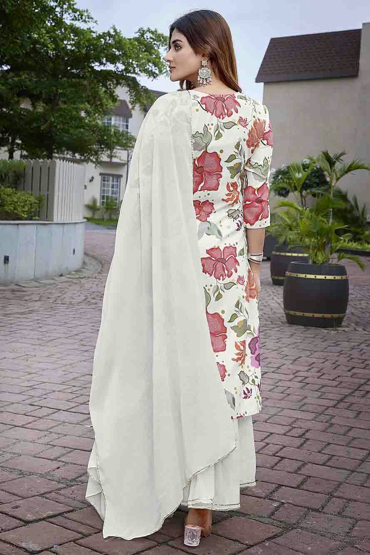 Off White Colour Viscose Printed and Embroidery Sharara Suit VSSS1113663