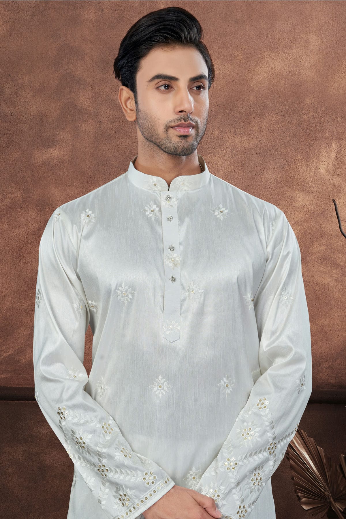 Off White Colour Pure Silk Kurta Pajama VSKP1040696