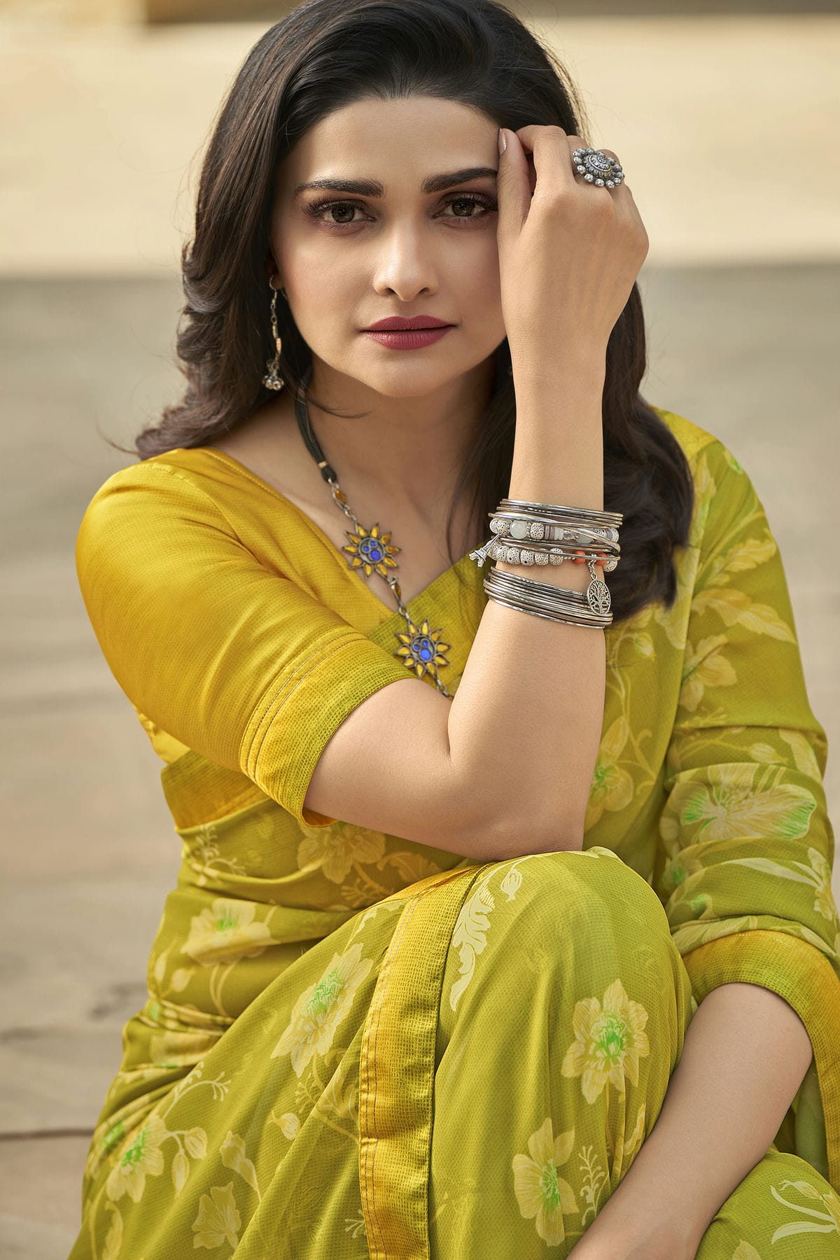 Olive Green Colour Georgette Printed Saree VSSD1180070