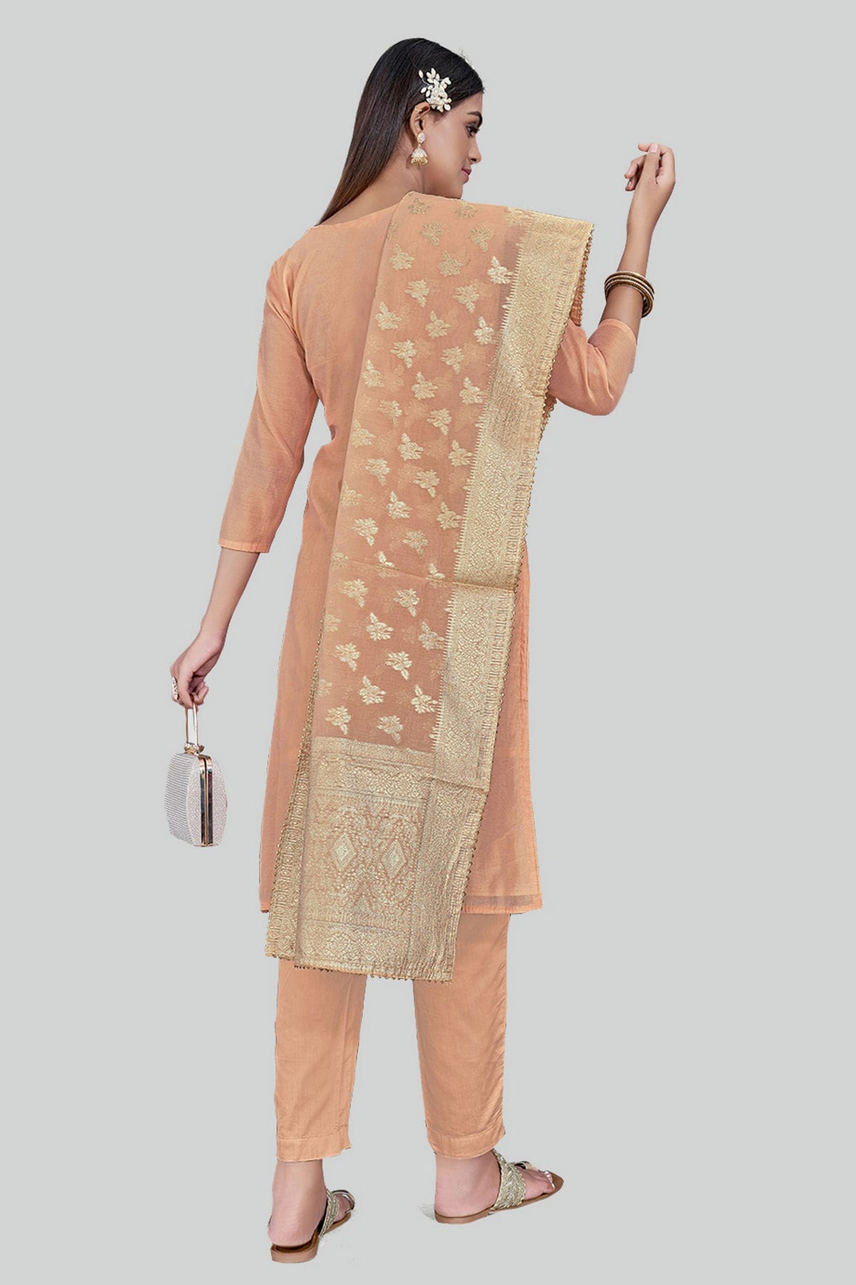 Orange Colour Chanderi Silk Pant Style Suit VSSM1110602