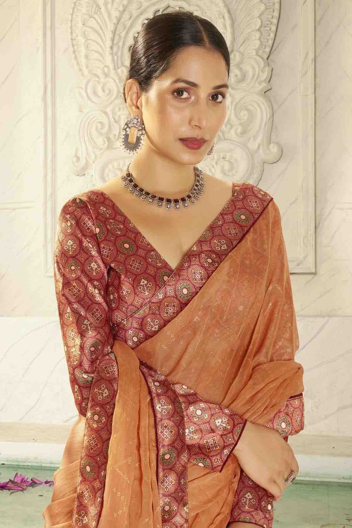 Orange Colour Chiffon Digital Foil Printed Designer Saree VSSD1113613