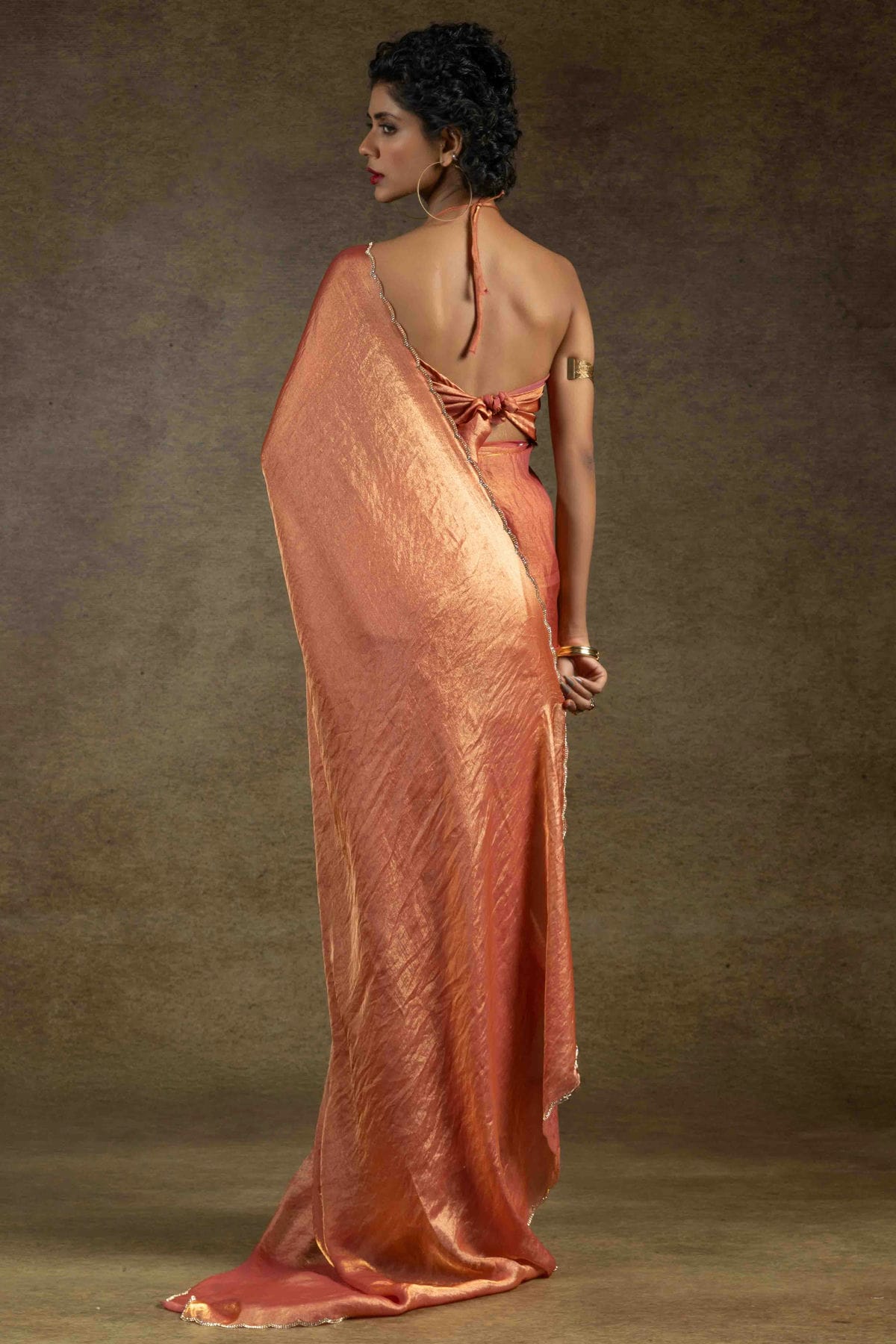 Orange Colour Fendi Satin Silk Ready To Wear Saree VSSD1122026