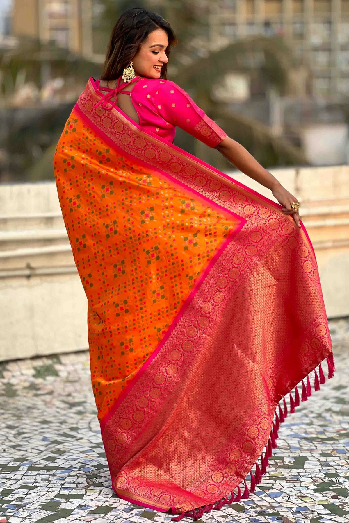 Orange Colour Meenakari Work Patola Silk Traditional Sarees VSSD1113383